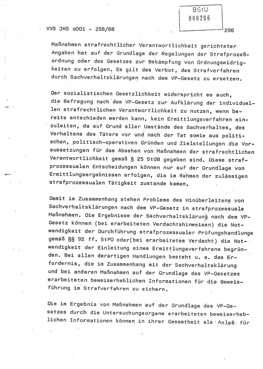 Dissertation, Oberleutnant Uwe Kärsten (JHS), Hauptmann Dr. Joachim Henkel (JHS), Oberstleutnant Werner Mählitz (Leiter der Abt. Ⅸ BV Rostock), Oberstleutnant Jürgen Tröge (HA Ⅸ/AKG), Oberstleutnant Winfried Ziegler (HA Ⅸ/9), Major Wolf-Rüdiger Wurzler (JHS), Ministerium für Staatssicherheit (MfS) [Deutsche Demokratische Republik (DDR)], Juristische Hochschule (JHS), Vertrauliche Verschlußsache (VVS) o001-258/88, Potsdam 1988, Seite 296 (Diss. MfS DDR JHS VVS o001-258/88 1988, S. 296)