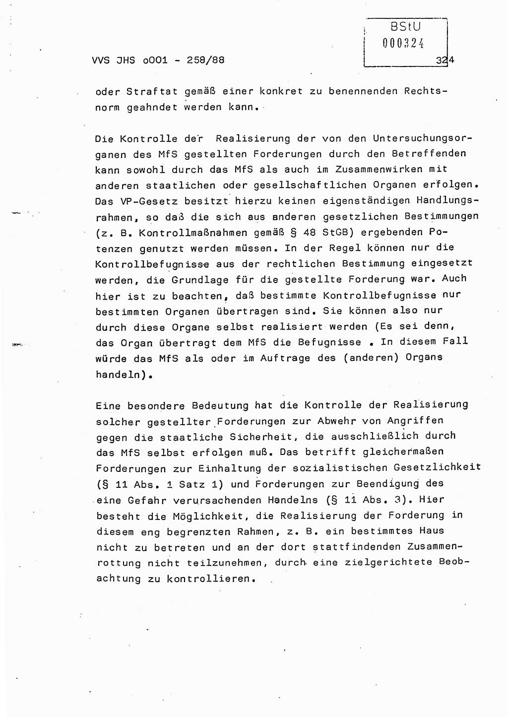 Dissertation, Oberleutnant Uwe Kärsten (JHS), Hauptmann Dr. Joachim Henkel (JHS), Oberstleutnant Werner Mählitz (Leiter der Abt. Ⅸ BV Rostock), Oberstleutnant Jürgen Tröge (HA Ⅸ/AKG), Oberstleutnant Winfried Ziegler (HA Ⅸ/9), Major Wolf-Rüdiger Wurzler (JHS), Ministerium für Staatssicherheit (MfS) [Deutsche Demokratische Republik (DDR)], Juristische Hochschule (JHS), Vertrauliche Verschlußsache (VVS) o001-258/88, Potsdam 1988, Seite 324 (Diss. MfS DDR JHS VVS o001-258/88 1988, S. 324)