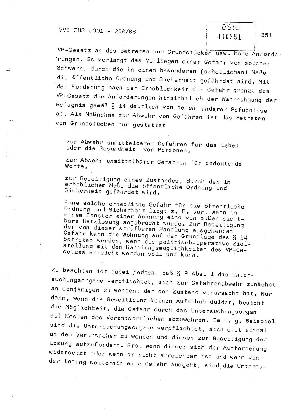 Dissertation, Oberleutnant Uwe Kärsten (JHS), Hauptmann Dr. Joachim Henkel (JHS), Oberstleutnant Werner Mählitz (Leiter der Abt. Ⅸ BV Rostock), Oberstleutnant Jürgen Tröge (HA Ⅸ/AKG), Oberstleutnant Winfried Ziegler (HA Ⅸ/9), Major Wolf-Rüdiger Wurzler (JHS), Ministerium für Staatssicherheit (MfS) [Deutsche Demokratische Republik (DDR)], Juristische Hochschule (JHS), Vertrauliche Verschlußsache (VVS) o001-258/88, Potsdam 1988, Seite 351 (Diss. MfS DDR JHS VVS o001-258/88 1988, S. 351)