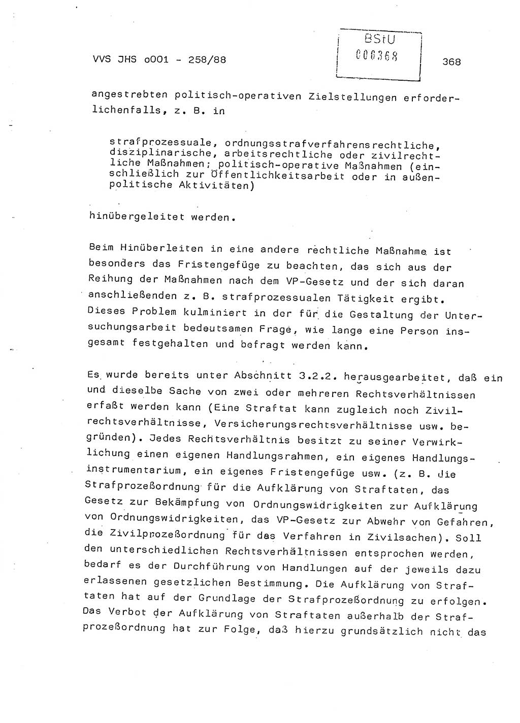 Dissertation, Oberleutnant Uwe Kärsten (JHS), Hauptmann Dr. Joachim Henkel (JHS), Oberstleutnant Werner Mählitz (Leiter der Abt. Ⅸ BV Rostock), Oberstleutnant Jürgen Tröge (HA Ⅸ/AKG), Oberstleutnant Winfried Ziegler (HA Ⅸ/9), Major Wolf-Rüdiger Wurzler (JHS), Ministerium für Staatssicherheit (MfS) [Deutsche Demokratische Republik (DDR)], Juristische Hochschule (JHS), Vertrauliche Verschlußsache (VVS) o001-258/88, Potsdam 1988, Seite 368 (Diss. MfS DDR JHS VVS o001-258/88 1988, S. 368)