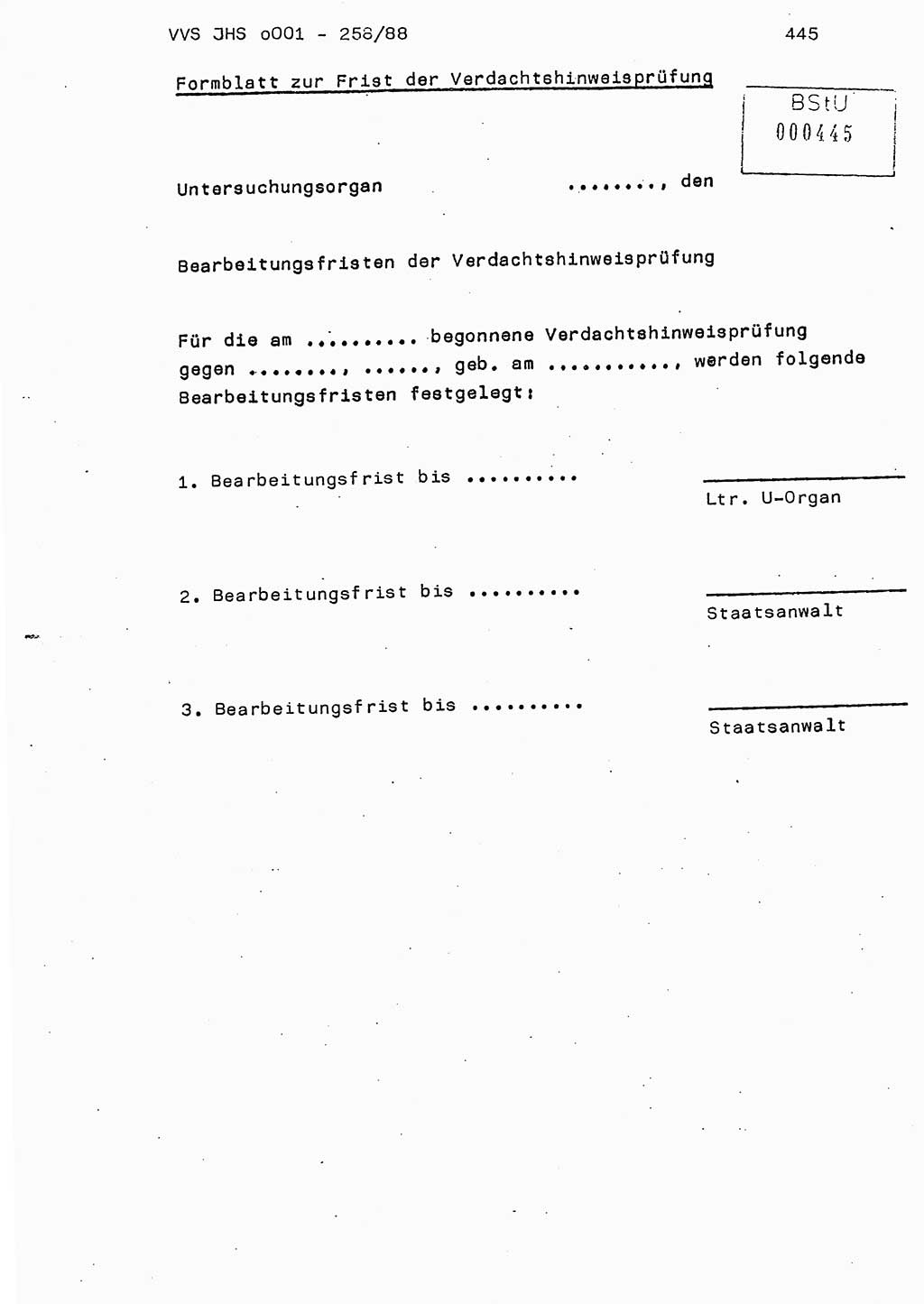Dissertation, Oberleutnant Uwe Kärsten (JHS), Hauptmann Dr. Joachim Henkel (JHS), Oberstleutnant Werner Mählitz (Leiter der Abt. Ⅸ BV Rostock), Oberstleutnant Jürgen Tröge (HA Ⅸ/AKG), Oberstleutnant Winfried Ziegler (HA Ⅸ/9), Major Wolf-Rüdiger Wurzler (JHS), Ministerium für Staatssicherheit (MfS) [Deutsche Demokratische Republik (DDR)], Juristische Hochschule (JHS), Vertrauliche Verschlußsache (VVS) o001-258/88, Potsdam 1988, Seite 444 (Diss. MfS DDR JHS VVS o001-258/88 1988, S. 444)