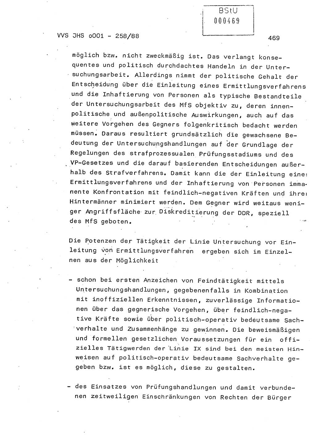 Dissertation, Oberleutnant Uwe Kärsten (JHS), Hauptmann Dr. Joachim Henkel (JHS), Oberstleutnant Werner Mählitz (Leiter der Abt. Ⅸ BV Rostock), Oberstleutnant Jürgen Tröge (HA Ⅸ/AKG), Oberstleutnant Winfried Ziegler (HA Ⅸ/9), Major Wolf-Rüdiger Wurzler (JHS), Ministerium für Staatssicherheit (MfS) [Deutsche Demokratische Republik (DDR)], Juristische Hochschule (JHS), Vertrauliche Verschlußsache (VVS) o001-258/88, Potsdam 1988, Seite 469 (Diss. MfS DDR JHS VVS o001-258/88 1988, S. 469)