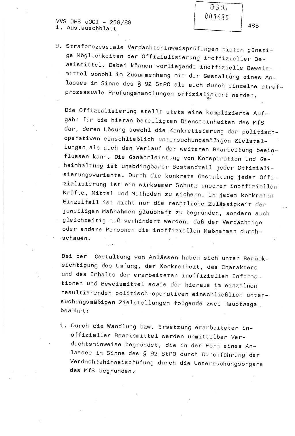 Dissertation, Oberleutnant Uwe Kärsten (JHS), Hauptmann Dr. Joachim Henkel (JHS), Oberstleutnant Werner Mählitz (Leiter der Abt. Ⅸ BV Rostock), Oberstleutnant Jürgen Tröge (HA Ⅸ/AKG), Oberstleutnant Winfried Ziegler (HA Ⅸ/9), Major Wolf-Rüdiger Wurzler (JHS), Ministerium für Staatssicherheit (MfS) [Deutsche Demokratische Republik (DDR)], Juristische Hochschule (JHS), Vertrauliche Verschlußsache (VVS) o001-258/88, Potsdam 1988, Seite 485 (Diss. MfS DDR JHS VVS o001-258/88 1988, S. 485)