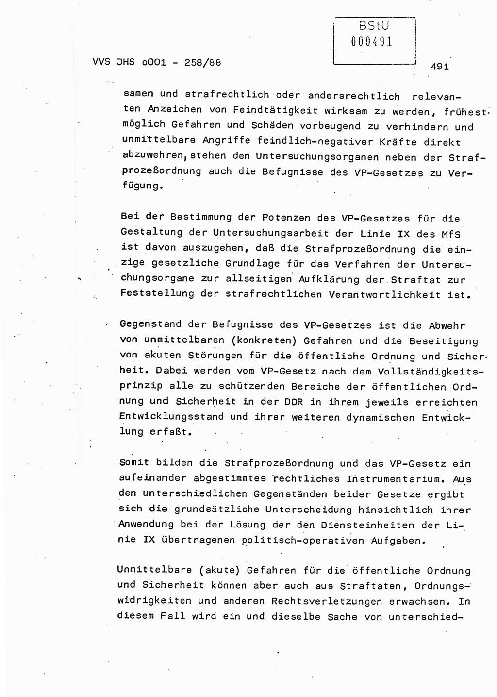 Dissertation, Oberleutnant Uwe Kärsten (JHS), Hauptmann Dr. Joachim Henkel (JHS), Oberstleutnant Werner Mählitz (Leiter der Abt. Ⅸ BV Rostock), Oberstleutnant Jürgen Tröge (HA Ⅸ/AKG), Oberstleutnant Winfried Ziegler (HA Ⅸ/9), Major Wolf-Rüdiger Wurzler (JHS), Ministerium für Staatssicherheit (MfS) [Deutsche Demokratische Republik (DDR)], Juristische Hochschule (JHS), Vertrauliche Verschlußsache (VVS) o001-258/88, Potsdam 1988, Seite 491 (Diss. MfS DDR JHS VVS o001-258/88 1988, S. 491)