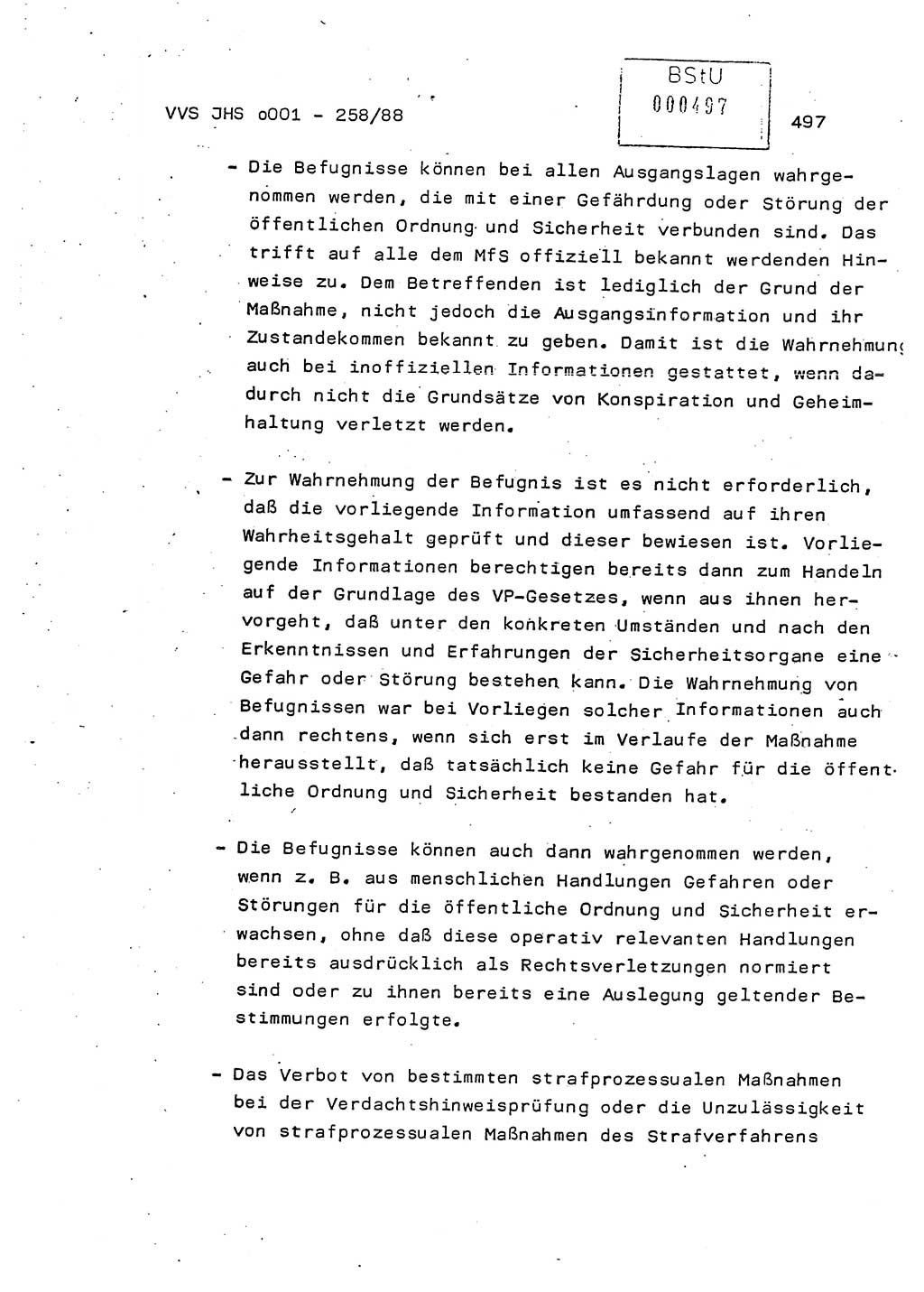 Dissertation, Oberleutnant Uwe Kärsten (JHS), Hauptmann Dr. Joachim Henkel (JHS), Oberstleutnant Werner Mählitz (Leiter der Abt. Ⅸ BV Rostock), Oberstleutnant Jürgen Tröge (HA Ⅸ/AKG), Oberstleutnant Winfried Ziegler (HA Ⅸ/9), Major Wolf-Rüdiger Wurzler (JHS), Ministerium für Staatssicherheit (MfS) [Deutsche Demokratische Republik (DDR)], Juristische Hochschule (JHS), Vertrauliche Verschlußsache (VVS) o001-258/88, Potsdam 1988, Seite 497 (Diss. MfS DDR JHS VVS o001-258/88 1988, S. 497)