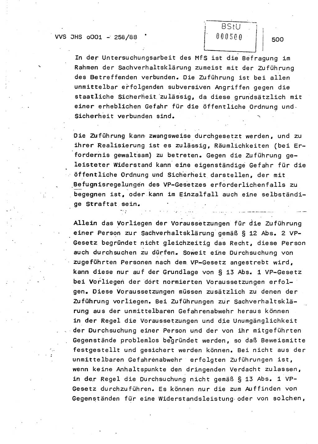 Dissertation, Oberleutnant Uwe Kärsten (JHS), Hauptmann Dr. Joachim Henkel (JHS), Oberstleutnant Werner Mählitz (Leiter der Abt. Ⅸ BV Rostock), Oberstleutnant Jürgen Tröge (HA Ⅸ/AKG), Oberstleutnant Winfried Ziegler (HA Ⅸ/9), Major Wolf-Rüdiger Wurzler (JHS), Ministerium für Staatssicherheit (MfS) [Deutsche Demokratische Republik (DDR)], Juristische Hochschule (JHS), Vertrauliche Verschlußsache (VVS) o001-258/88, Potsdam 1988, Seite 500 (Diss. MfS DDR JHS VVS o001-258/88 1988, S. 500)