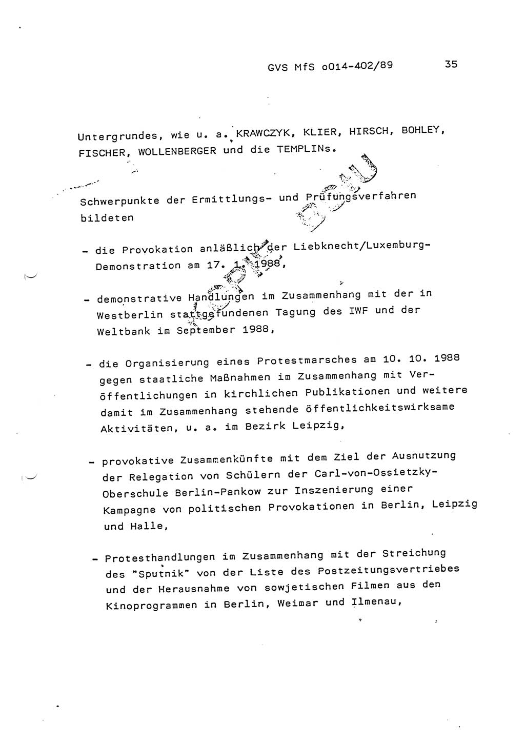 Jahresbericht der Hauptabteilung (HA) Ⅸ 1988, Einschätzung der Wirksamkeit der Untersuchungsarbeit und Leitungstätigkeit im Jahre 1988, Ministerium für Staatssicherheit (MfS) der Deutschen Demokratischen Republik (DDR), Hauptabteilung Ⅸ, Geheime Verschlußsache (GVS) o014-402/89, Berlin 1989, Seite 35 (Einsch. MfS DDR HA Ⅸ GVS o014-402/89 1988, S. 35)