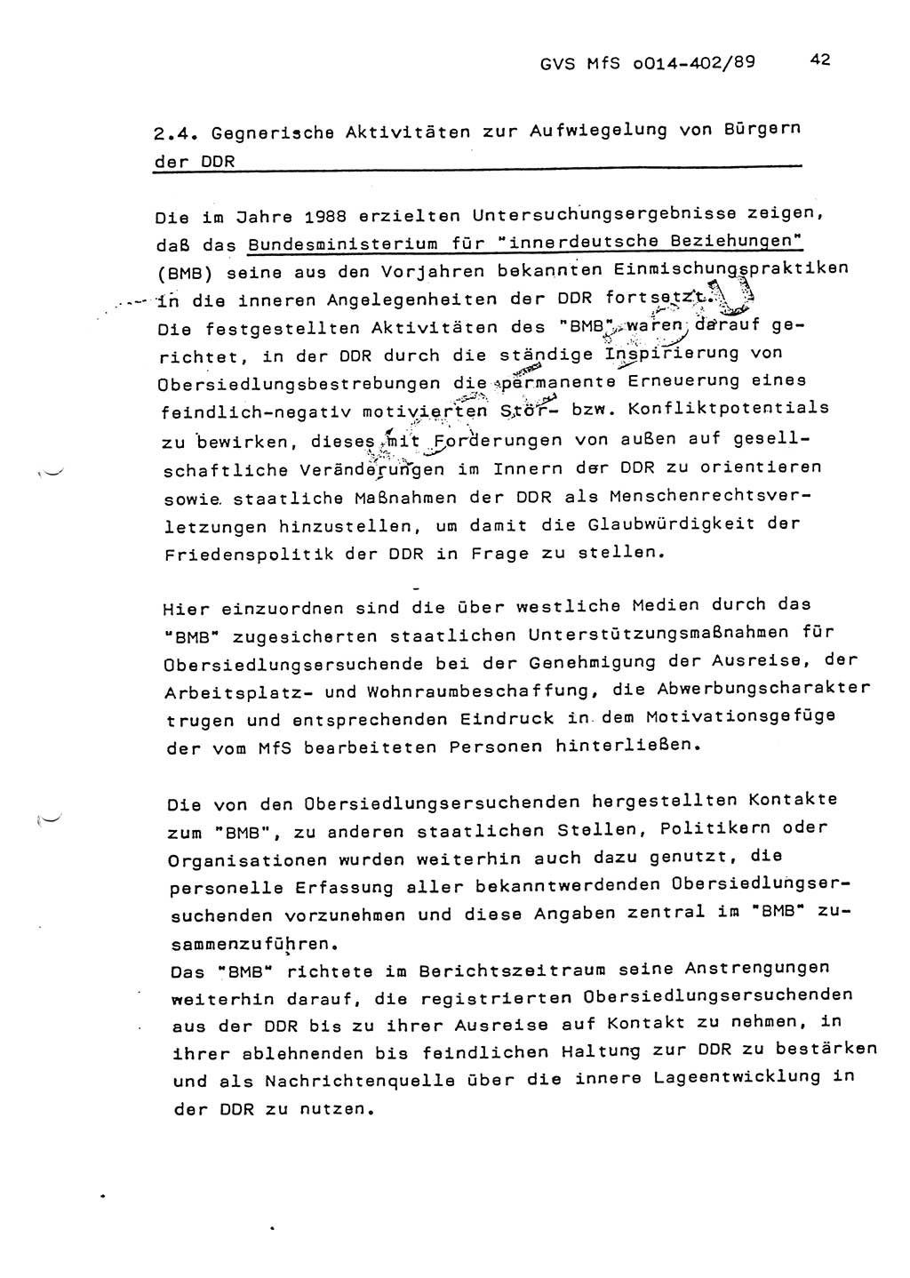 Jahresbericht der Hauptabteilung (HA) Ⅸ 1988, Einschätzung der Wirksamkeit der Untersuchungsarbeit und Leitungstätigkeit im Jahre 1988, Ministerium für Staatssicherheit (MfS) der Deutschen Demokratischen Republik (DDR), Hauptabteilung Ⅸ, Geheime Verschlußsache (GVS) o014-402/89, Berlin 1989, Seite 42 (Einsch. MfS DDR HA Ⅸ GVS o014-402/89 1988, S. 42)