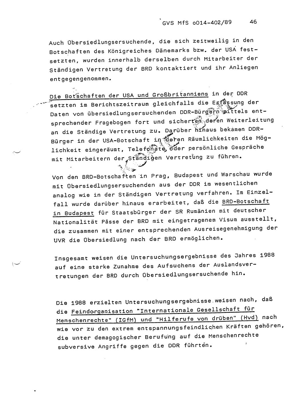 Jahresbericht der Hauptabteilung (HA) Ⅸ 1988, Einschätzung der Wirksamkeit der Untersuchungsarbeit und Leitungstätigkeit im Jahre 1988, Ministerium für Staatssicherheit (MfS) der Deutschen Demokratischen Republik (DDR), Hauptabteilung Ⅸ, Geheime Verschlußsache (GVS) o014-402/89, Berlin 1989, Seite 46 (Einsch. MfS DDR HA Ⅸ GVS o014-402/89 1988, S. 46)