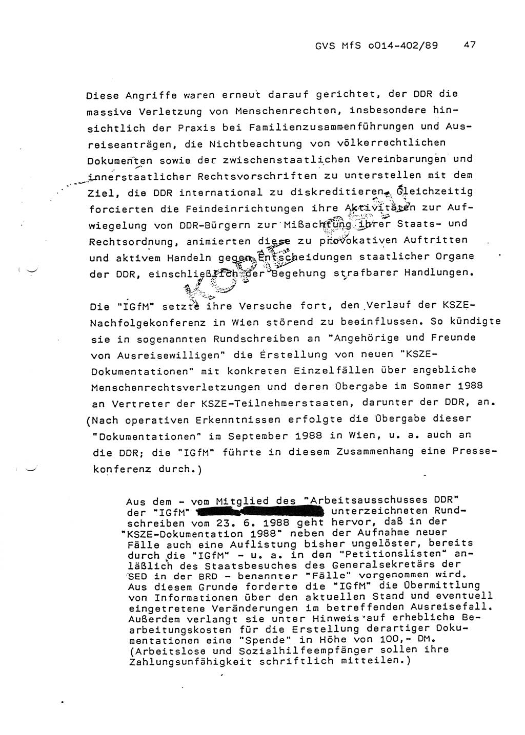 Jahresbericht der Hauptabteilung (HA) Ⅸ 1988, Einschätzung der Wirksamkeit der Untersuchungsarbeit und Leitungstätigkeit im Jahre 1988, Ministerium für Staatssicherheit (MfS) der Deutschen Demokratischen Republik (DDR), Hauptabteilung Ⅸ, Geheime Verschlußsache (GVS) o014-402/89, Berlin 1989, Seite 47 (Einsch. MfS DDR HA Ⅸ GVS o014-402/89 1988, S. 47)