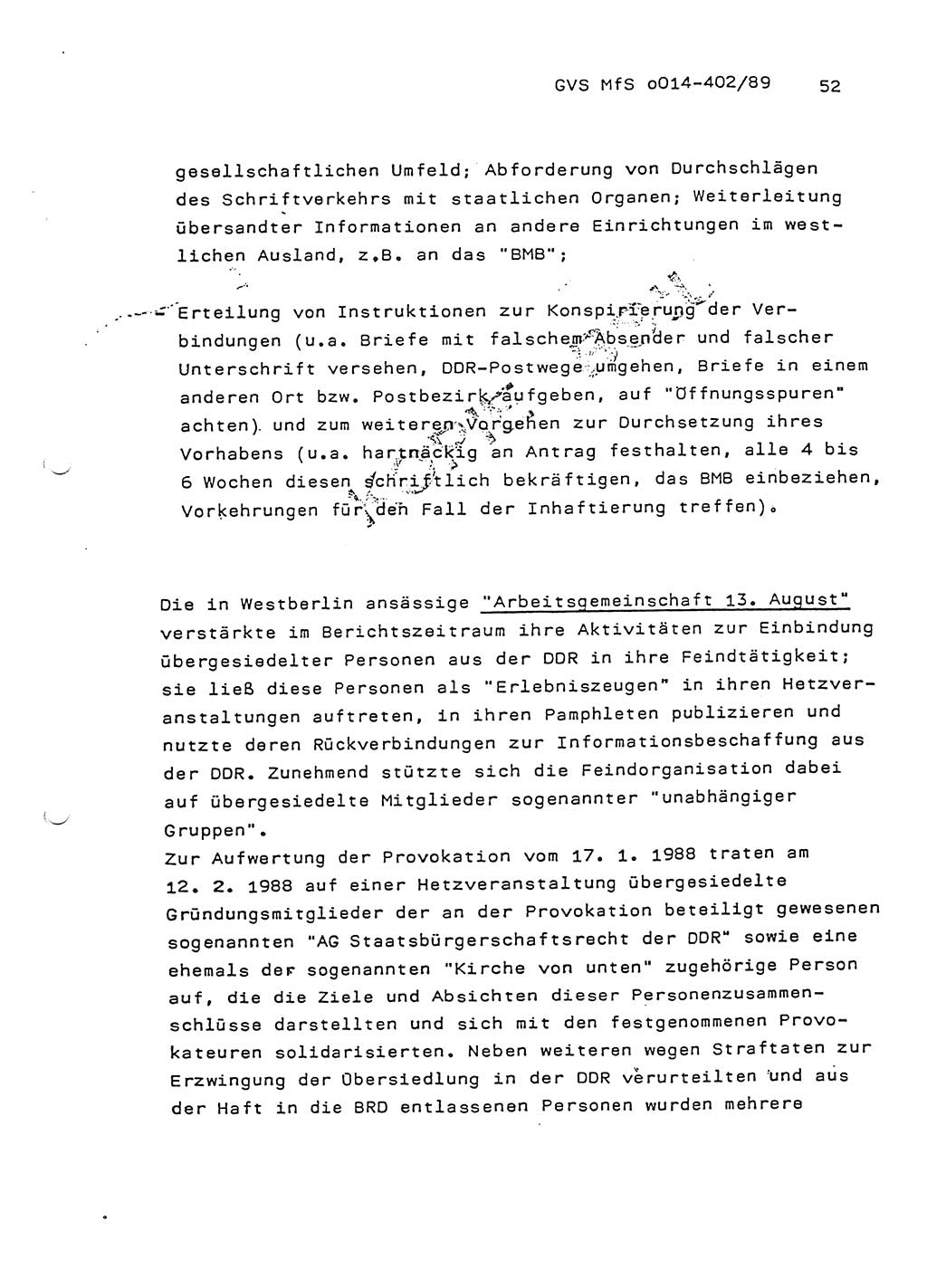 Jahresbericht der Hauptabteilung (HA) Ⅸ 1988, Einschätzung der Wirksamkeit der Untersuchungsarbeit und Leitungstätigkeit im Jahre 1988, Ministerium für Staatssicherheit (MfS) der Deutschen Demokratischen Republik (DDR), Hauptabteilung Ⅸ, Geheime Verschlußsache (GVS) o014-402/89, Berlin 1989, Seite 52 (Einsch. MfS DDR HA Ⅸ GVS o014-402/89 1988, S. 52)