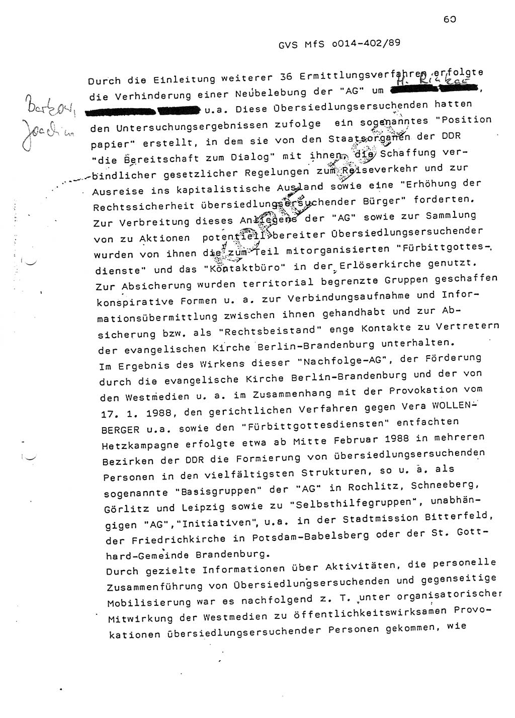 Jahresbericht der Hauptabteilung (HA) Ⅸ 1988, Einschätzung der Wirksamkeit der Untersuchungsarbeit und Leitungstätigkeit im Jahre 1988, Ministerium für Staatssicherheit (MfS) der Deutschen Demokratischen Republik (DDR), Hauptabteilung Ⅸ, Geheime Verschlußsache (GVS) o014-402/89, Berlin 1989, Seite 60 (Einsch. MfS DDR HA Ⅸ GVS o014-402/89 1988, S. 60)