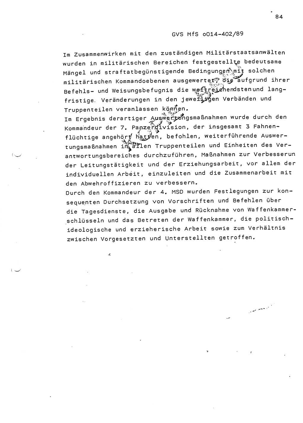 Jahresbericht der Hauptabteilung (HA) Ⅸ 1988, Einschätzung der Wirksamkeit der Untersuchungsarbeit und Leitungstätigkeit im Jahre 1988, Ministerium für Staatssicherheit (MfS) der Deutschen Demokratischen Republik (DDR), Hauptabteilung Ⅸ, Geheime Verschlußsache (GVS) o014-402/89, Berlin 1989, Seite 84 (Einsch. MfS DDR HA Ⅸ GVS o014-402/89 1988, S. 84)