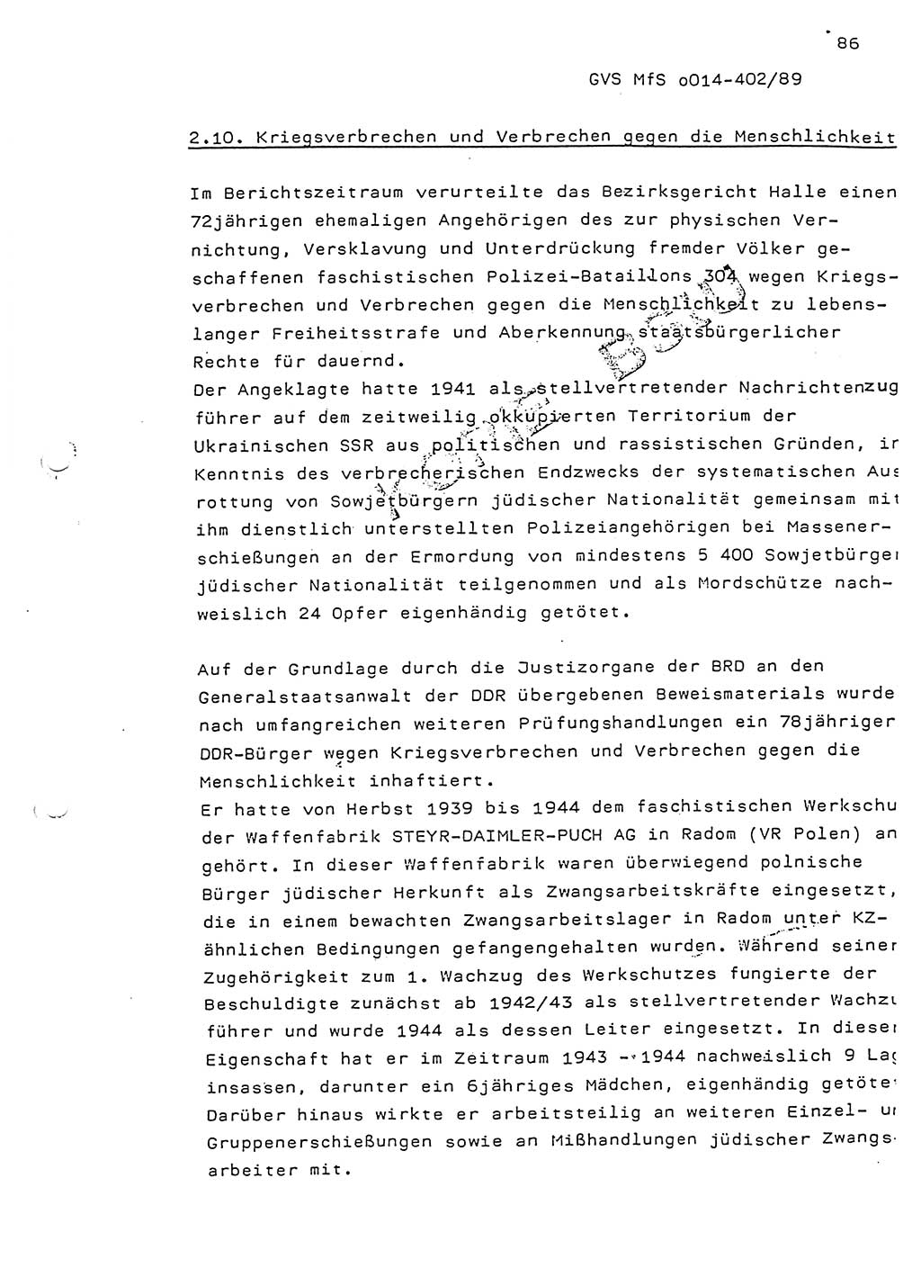 Jahresbericht der Hauptabteilung (HA) Ⅸ 1988, Einschätzung der Wirksamkeit der Untersuchungsarbeit und Leitungstätigkeit im Jahre 1988, Ministerium für Staatssicherheit (MfS) der Deutschen Demokratischen Republik (DDR), Hauptabteilung Ⅸ, Geheime Verschlußsache (GVS) o014-402/89, Berlin 1989, Seite 86 (Einsch. MfS DDR HA Ⅸ GVS o014-402/89 1988, S. 86)