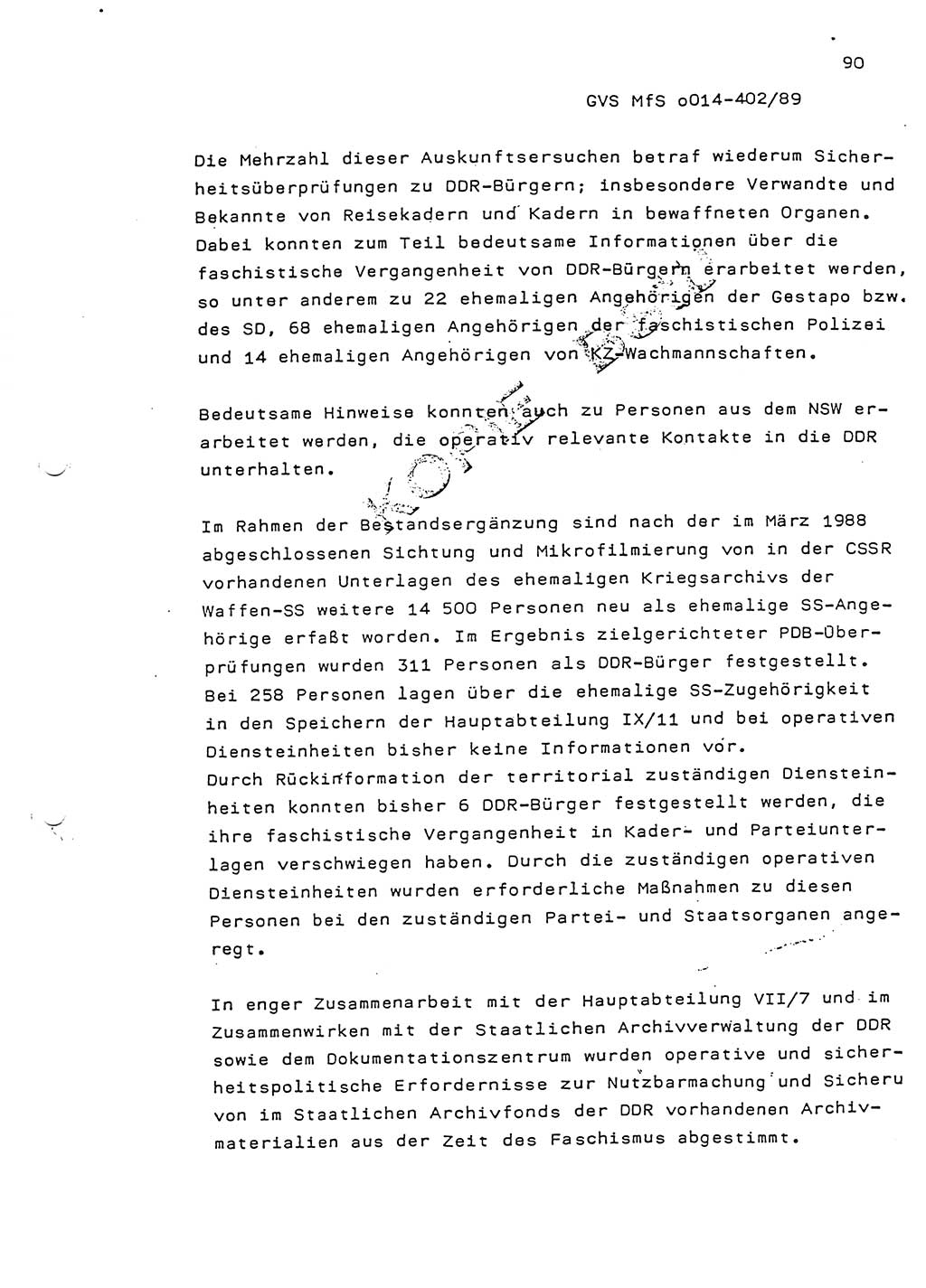 Jahresbericht der Hauptabteilung (HA) Ⅸ 1988, Einschätzung der Wirksamkeit der Untersuchungsarbeit und Leitungstätigkeit im Jahre 1988, Ministerium für Staatssicherheit (MfS) der Deutschen Demokratischen Republik (DDR), Hauptabteilung Ⅸ, Geheime Verschlußsache (GVS) o014-402/89, Berlin 1989, Seite 90 (Einsch. MfS DDR HA Ⅸ GVS o014-402/89 1988, S. 90)