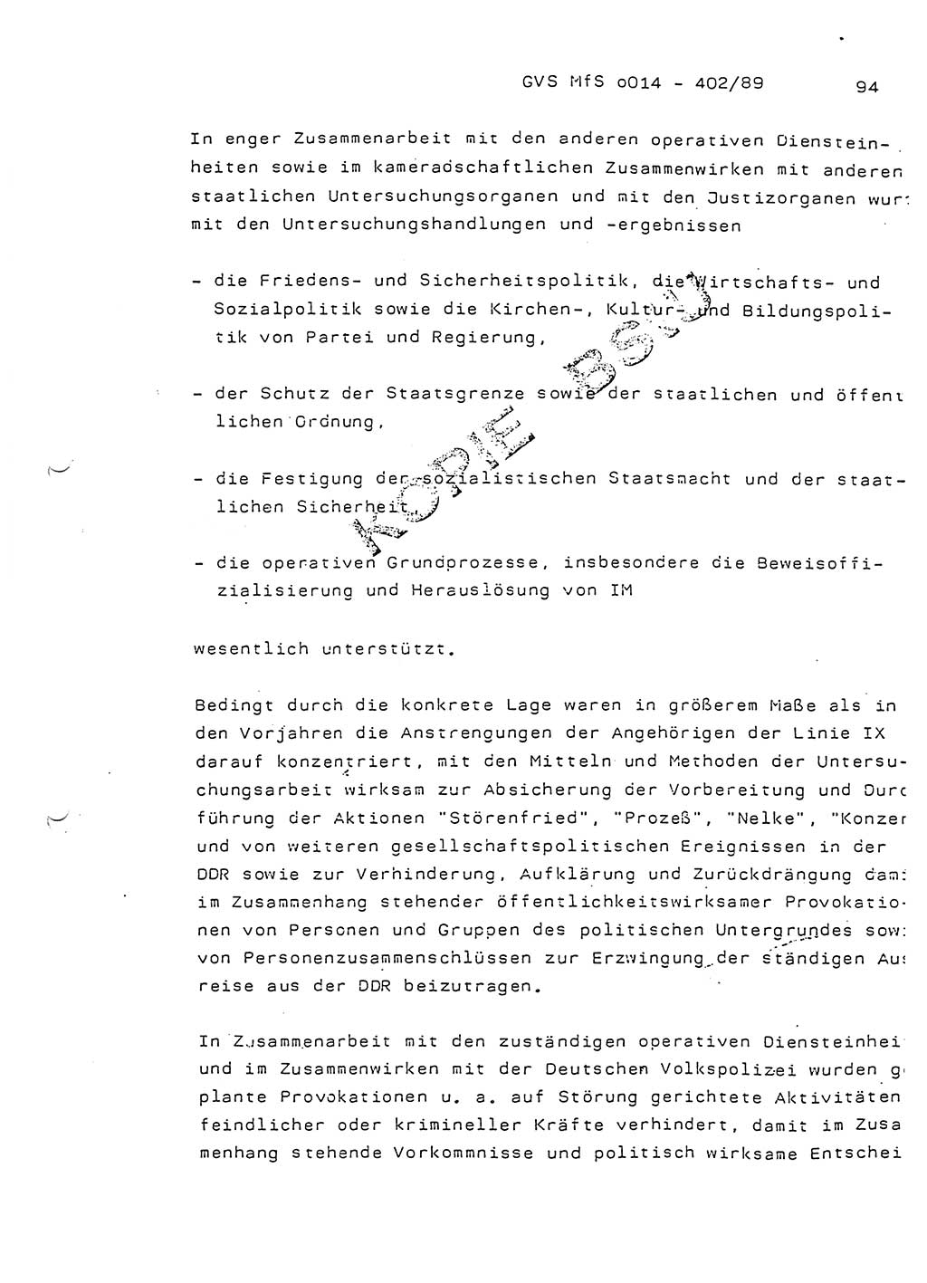 Jahresbericht der Hauptabteilung (HA) Ⅸ 1988, Einschätzung der Wirksamkeit der Untersuchungsarbeit und Leitungstätigkeit im Jahre 1988, Ministerium für Staatssicherheit (MfS) der Deutschen Demokratischen Republik (DDR), Hauptabteilung Ⅸ, Geheime Verschlußsache (GVS) o014-402/89, Berlin 1989, Seite 94 (Einsch. MfS DDR HA Ⅸ GVS o014-402/89 1988, S. 94)