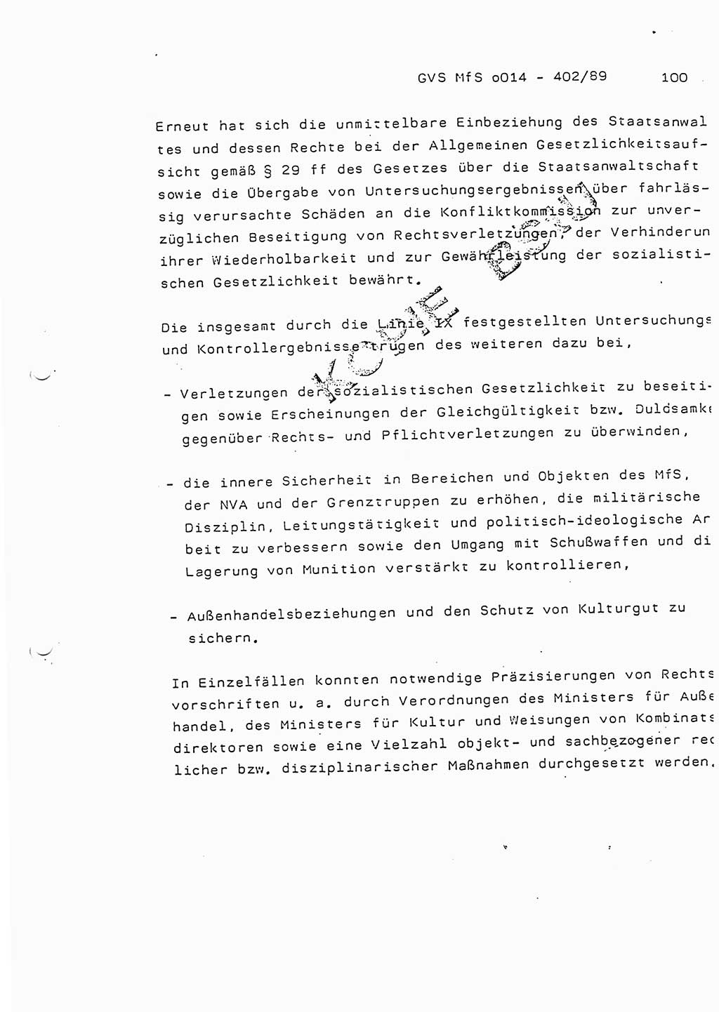 Jahresbericht der Hauptabteilung (HA) Ⅸ 1988, Einschätzung der Wirksamkeit der Untersuchungsarbeit und Leitungstätigkeit im Jahre 1988, Ministerium für Staatssicherheit (MfS) der Deutschen Demokratischen Republik (DDR), Hauptabteilung Ⅸ, Geheime Verschlußsache (GVS) o014-402/89, Berlin 1989, Seite 100 (Einsch. MfS DDR HA Ⅸ GVS o014-402/89 1988, S. 100)