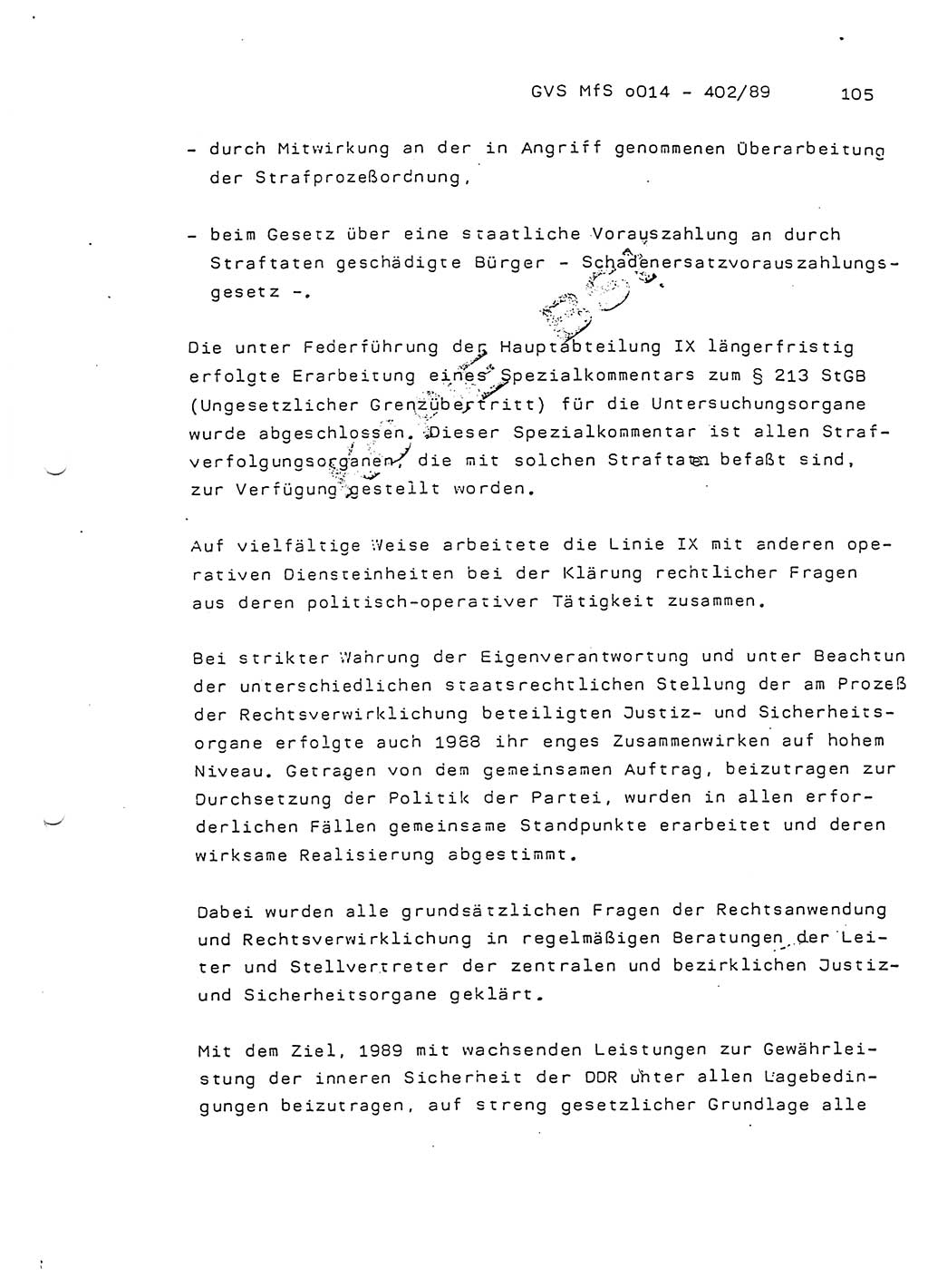 Jahresbericht der Hauptabteilung (HA) Ⅸ 1988, Einschätzung der Wirksamkeit der Untersuchungsarbeit und Leitungstätigkeit im Jahre 1988, Ministerium für Staatssicherheit (MfS) der Deutschen Demokratischen Republik (DDR), Hauptabteilung Ⅸ, Geheime Verschlußsache (GVS) o014-402/89, Berlin 1989, Seite 105 (Einsch. MfS DDR HA Ⅸ GVS o014-402/89 1988, S. 105)