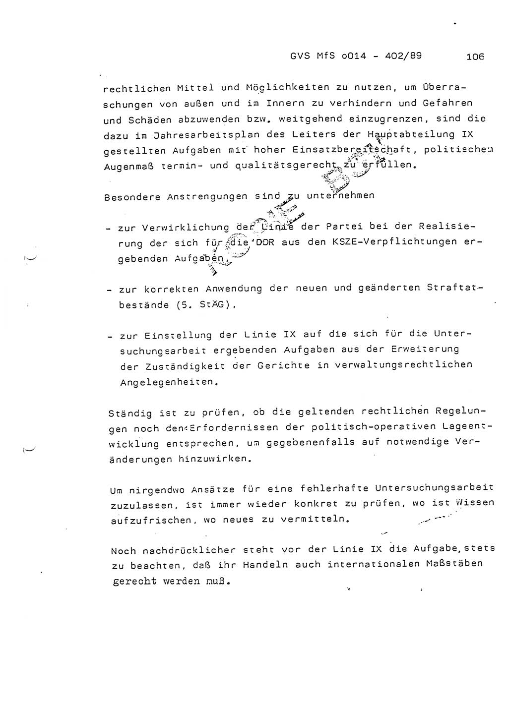 Jahresbericht der Hauptabteilung (HA) Ⅸ 1988, Einschätzung der Wirksamkeit der Untersuchungsarbeit und Leitungstätigkeit im Jahre 1988, Ministerium für Staatssicherheit (MfS) der Deutschen Demokratischen Republik (DDR), Hauptabteilung Ⅸ, Geheime Verschlußsache (GVS) o014-402/89, Berlin 1989, Seite 106 (Einsch. MfS DDR HA Ⅸ GVS o014-402/89 1988, S. 106)