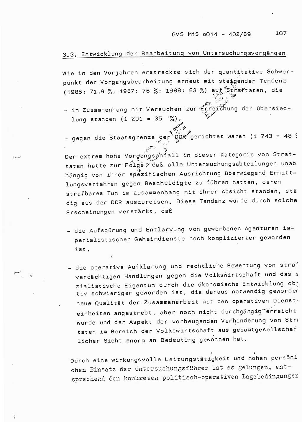 Jahresbericht der Hauptabteilung (HA) Ⅸ 1988, Einschätzung der Wirksamkeit der Untersuchungsarbeit und Leitungstätigkeit im Jahre 1988, Ministerium für Staatssicherheit (MfS) der Deutschen Demokratischen Republik (DDR), Hauptabteilung Ⅸ, Geheime Verschlußsache (GVS) o014-402/89, Berlin 1989, Seite 107 (Einsch. MfS DDR HA Ⅸ GVS o014-402/89 1988, S. 107)