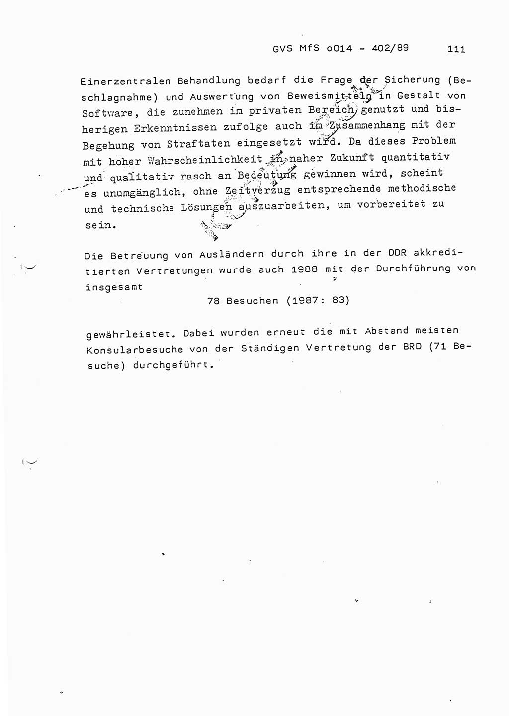 Jahresbericht der Hauptabteilung (HA) Ⅸ 1988, Einschätzung der Wirksamkeit der Untersuchungsarbeit und Leitungstätigkeit im Jahre 1988, Ministerium für Staatssicherheit (MfS) der Deutschen Demokratischen Republik (DDR), Hauptabteilung Ⅸ, Geheime Verschlußsache (GVS) o014-402/89, Berlin 1989, Seite 111 (Einsch. MfS DDR HA Ⅸ GVS o014-402/89 1988, S. 111)