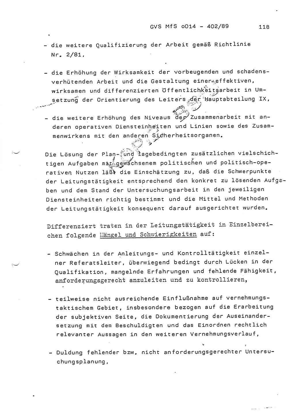 Jahresbericht der Hauptabteilung (HA) Ⅸ 1988, Einschätzung der Wirksamkeit der Untersuchungsarbeit und Leitungstätigkeit im Jahre 1988, Ministerium für Staatssicherheit (MfS) der Deutschen Demokratischen Republik (DDR), Hauptabteilung Ⅸ, Geheime Verschlußsache (GVS) o014-402/89, Berlin 1989, Seite 118 (Einsch. MfS DDR HA Ⅸ GVS o014-402/89 1988, S. 118)