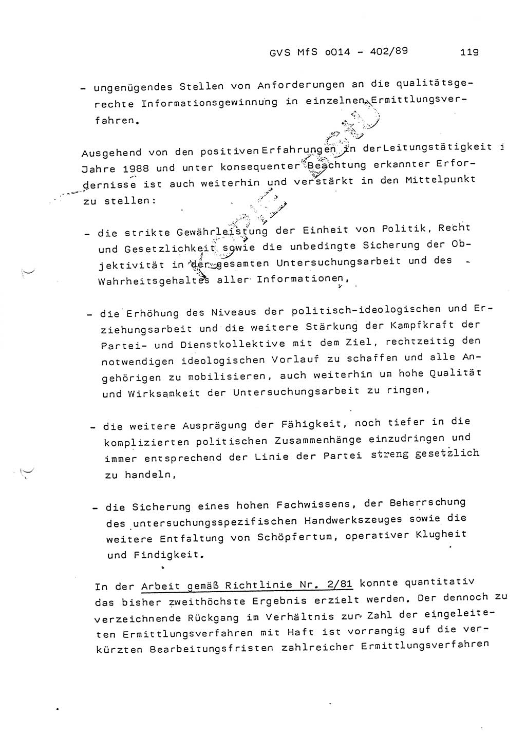 Jahresbericht der Hauptabteilung (HA) Ⅸ 1988, Einschätzung der Wirksamkeit der Untersuchungsarbeit und Leitungstätigkeit im Jahre 1988, Ministerium für Staatssicherheit (MfS) der Deutschen Demokratischen Republik (DDR), Hauptabteilung Ⅸ, Geheime Verschlußsache (GVS) o014-402/89, Berlin 1989, Seite 119 (Einsch. MfS DDR HA Ⅸ GVS o014-402/89 1988, S. 119)