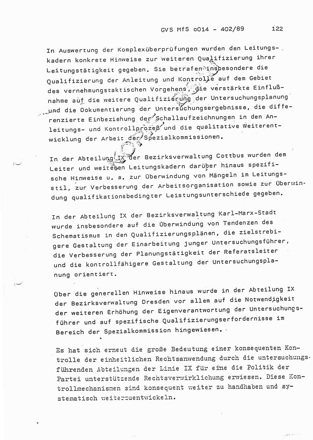 Jahresbericht der Hauptabteilung (HA) Ⅸ 1988, Einschätzung der Wirksamkeit der Untersuchungsarbeit und Leitungstätigkeit im Jahre 1988, Ministerium für Staatssicherheit (MfS) der Deutschen Demokratischen Republik (DDR), Hauptabteilung Ⅸ, Geheime Verschlußsache (GVS) o014-402/89, Berlin 1989, Seite 122 (Einsch. MfS DDR HA Ⅸ GVS o014-402/89 1988, S. 122)