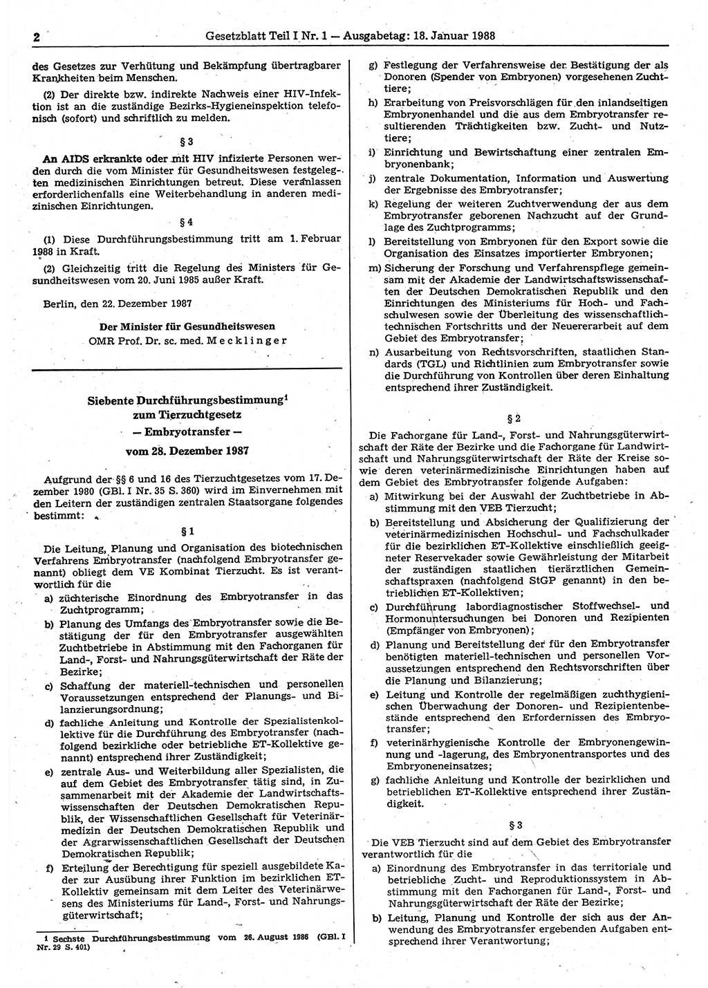 Gesetzblatt (GBl.) der Deutschen Demokratischen Republik (DDR) Teil Ⅰ 1988, Seite 2 (GBl. DDR Ⅰ 1988, S. 2)