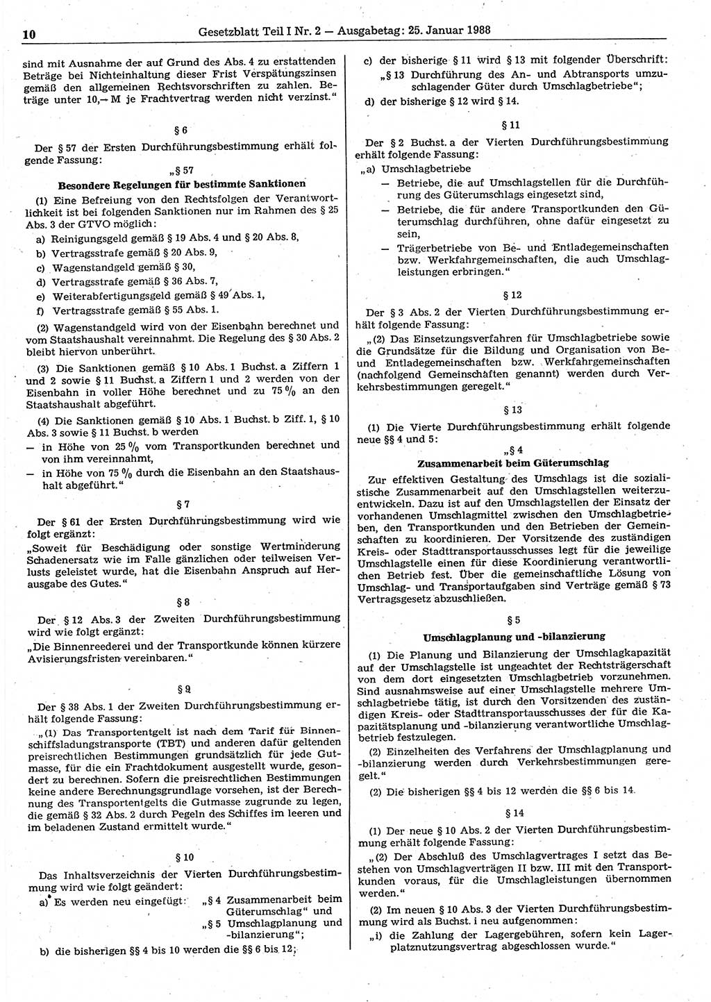 Gesetzblatt (GBl.) der Deutschen Demokratischen Republik (DDR) Teil Ⅰ 1988, Seite 10 (GBl. DDR Ⅰ 1988, S. 10)