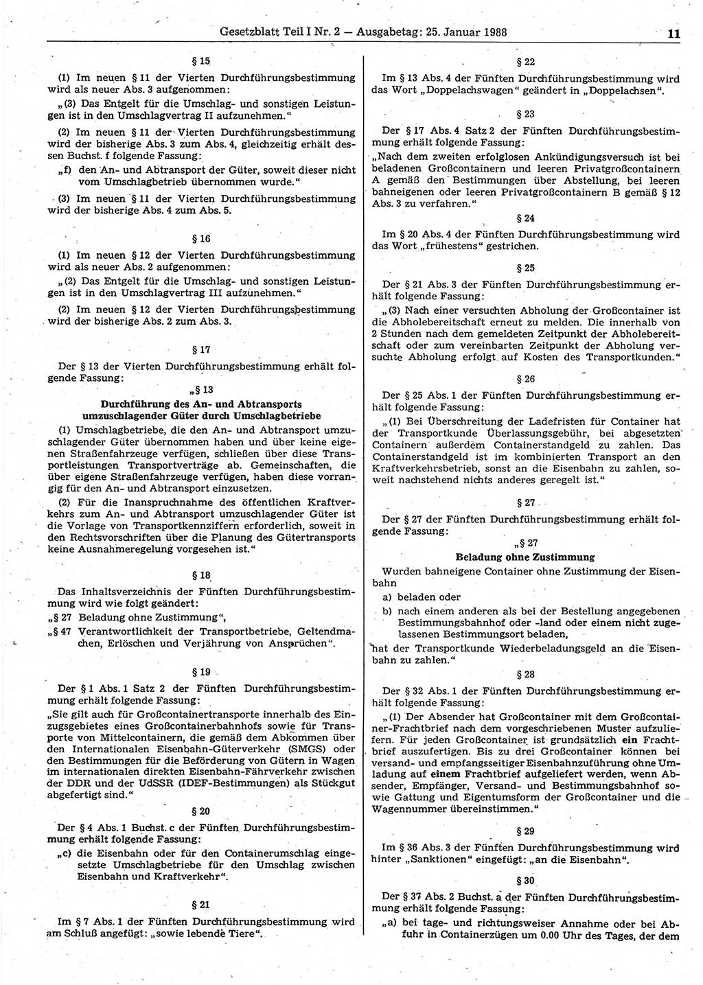 Gesetzblatt (GBl.) der Deutschen Demokratischen Republik (DDR) Teil Ⅰ 1988, Seite 11 (GBl. DDR Ⅰ 1988, S. 11)