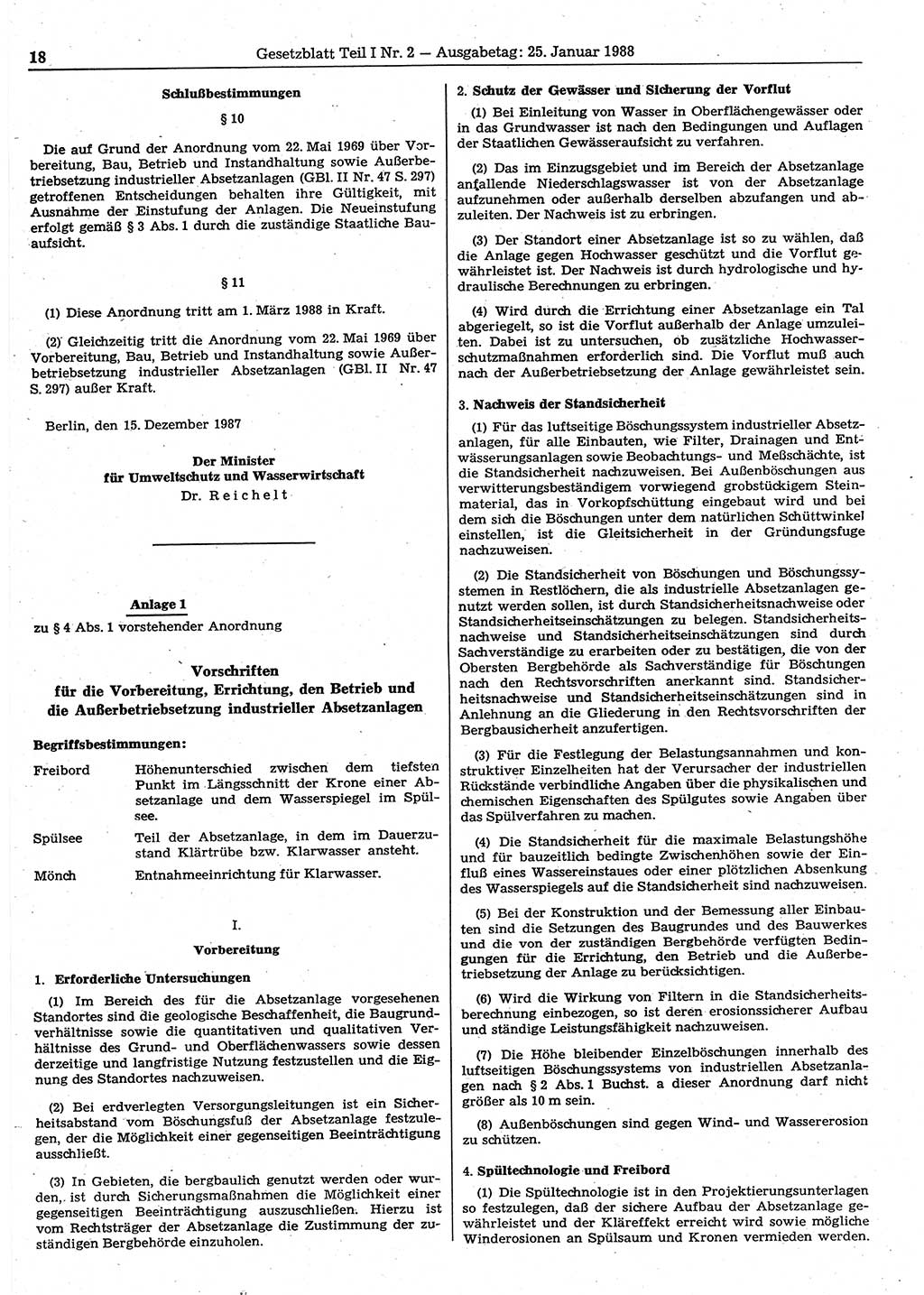 Gesetzblatt (GBl.) der Deutschen Demokratischen Republik (DDR) Teil Ⅰ 1988, Seite 18 (GBl. DDR Ⅰ 1988, S. 18)