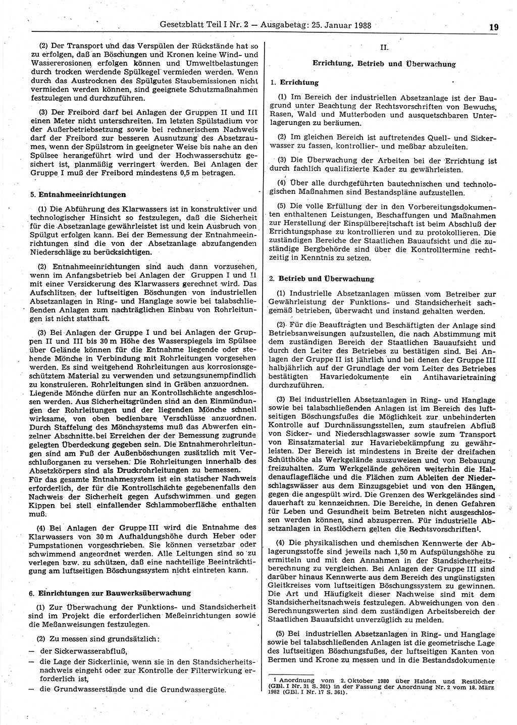 Gesetzblatt (GBl.) der Deutschen Demokratischen Republik (DDR) Teil Ⅰ 1988, Seite 19 (GBl. DDR Ⅰ 1988, S. 19)