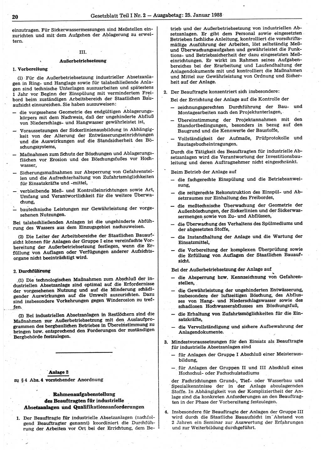 Gesetzblatt (GBl.) der Deutschen Demokratischen Republik (DDR) Teil Ⅰ 1988, Seite 20 (GBl. DDR Ⅰ 1988, S. 20)