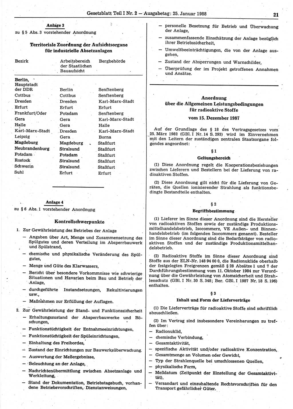 Gesetzblatt (GBl.) der Deutschen Demokratischen Republik (DDR) Teil Ⅰ 1988, Seite 21 (GBl. DDR Ⅰ 1988, S. 21)