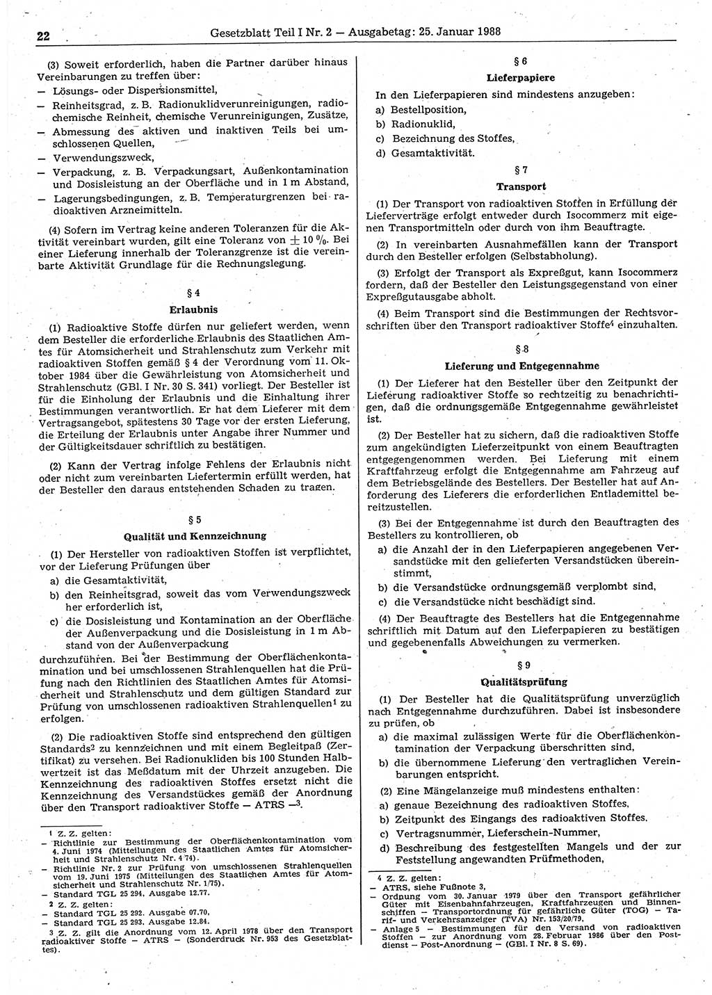 Gesetzblatt (GBl.) der Deutschen Demokratischen Republik (DDR) Teil Ⅰ 1988, Seite 22 (GBl. DDR Ⅰ 1988, S. 22)