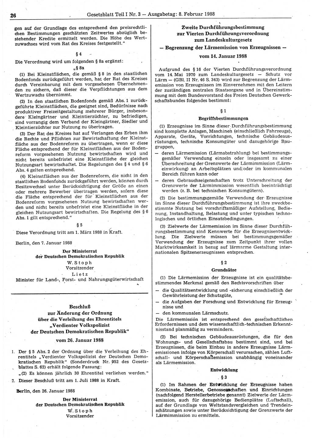 Gesetzblatt (GBl.) der Deutschen Demokratischen Republik (DDR) Teil Ⅰ 1988, Seite 26 (GBl. DDR Ⅰ 1988, S. 26)