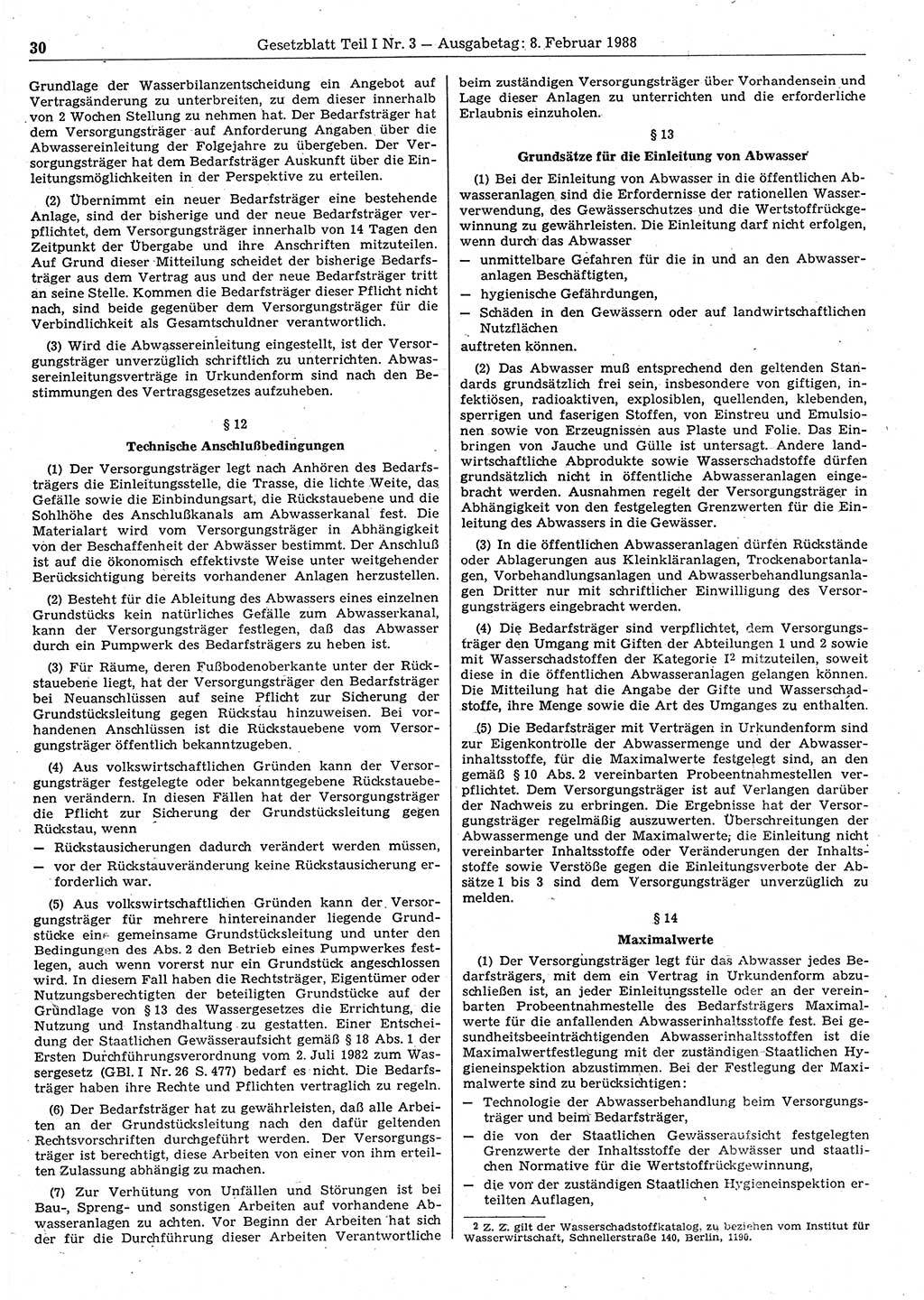 Gesetzblatt (GBl.) der Deutschen Demokratischen Republik (DDR) Teil Ⅰ 1988, Seite 30 (GBl. DDR Ⅰ 1988, S. 30)