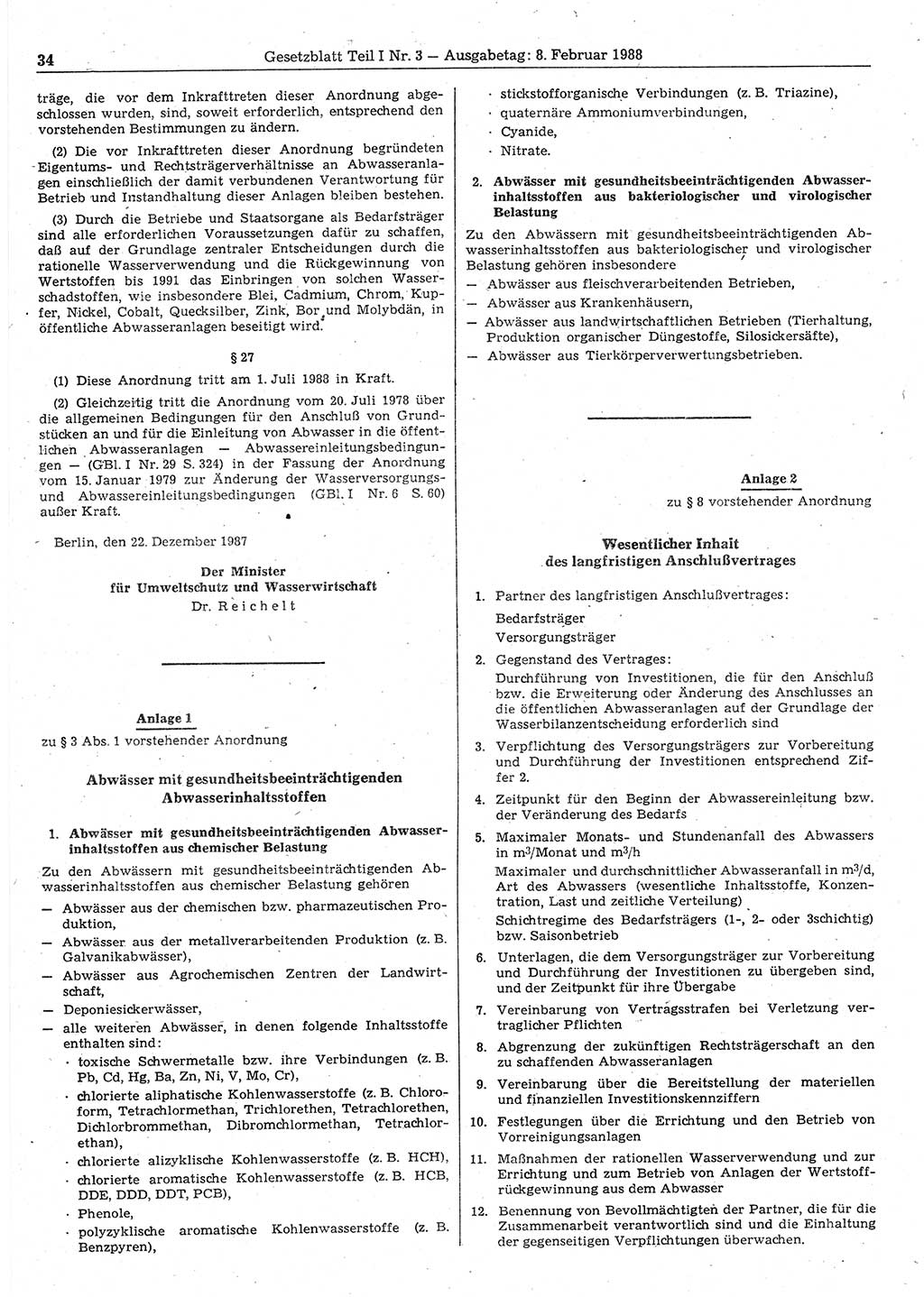 Gesetzblatt (GBl.) der Deutschen Demokratischen Republik (DDR) Teil Ⅰ 1988, Seite 34 (GBl. DDR Ⅰ 1988, S. 34)