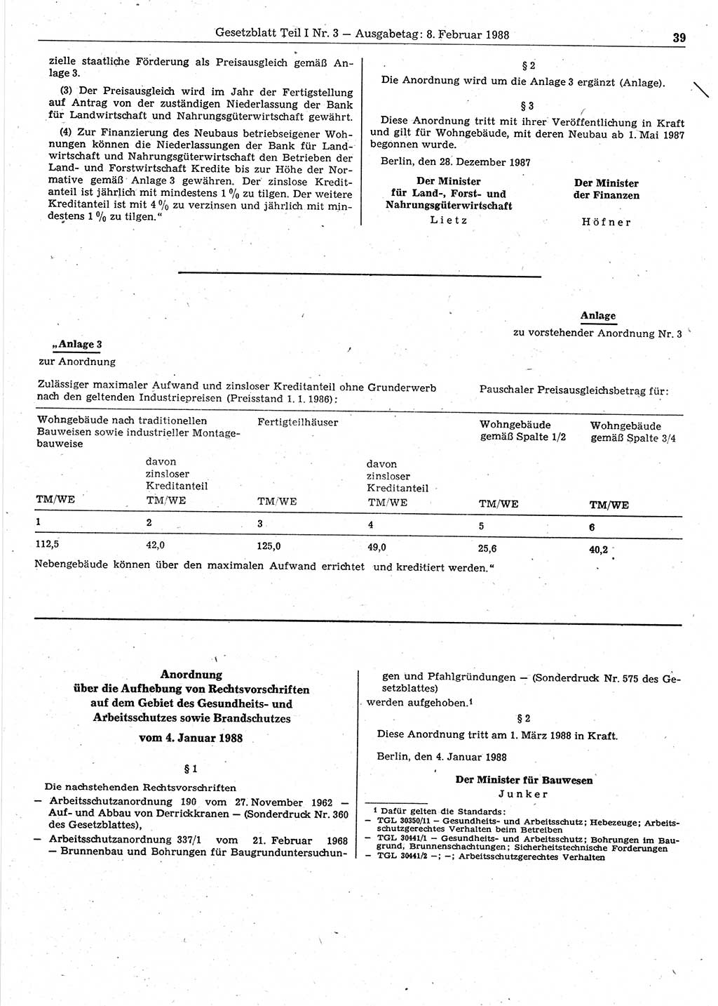 Gesetzblatt (GBl.) der Deutschen Demokratischen Republik (DDR) Teil Ⅰ 1988, Seite 39 (GBl. DDR Ⅰ 1988, S. 39)
