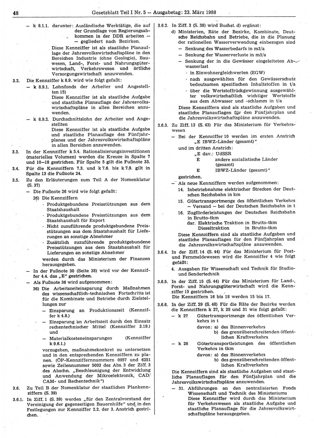 Gesetzblatt (GBl.) der Deutschen Demokratischen Republik (DDR) Teil Ⅰ 1988, Seite 48 (GBl. DDR Ⅰ 1988, S. 48)