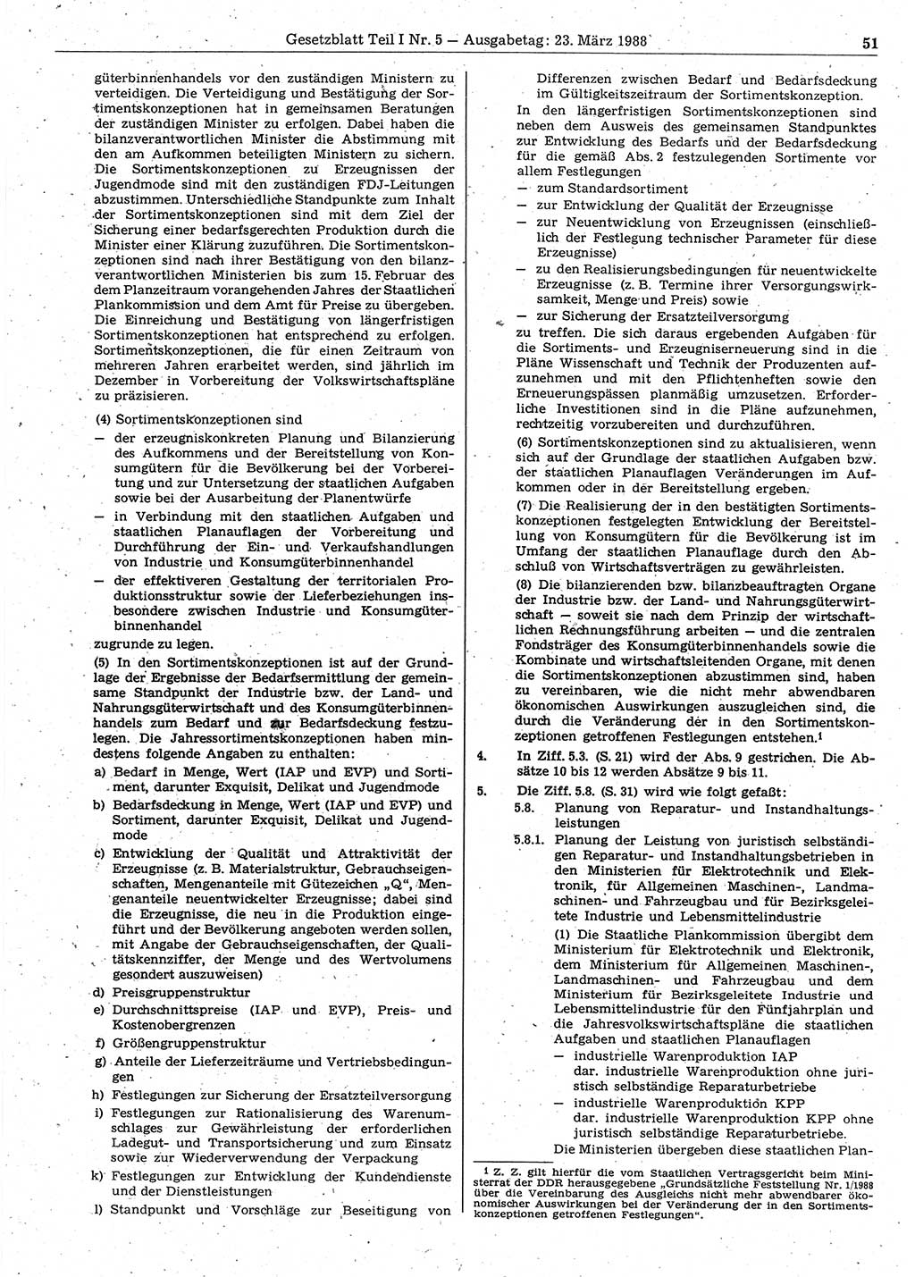 Gesetzblatt (GBl.) der Deutschen Demokratischen Republik (DDR) Teil Ⅰ 1988, Seite 51 (GBl. DDR Ⅰ 1988, S. 51)