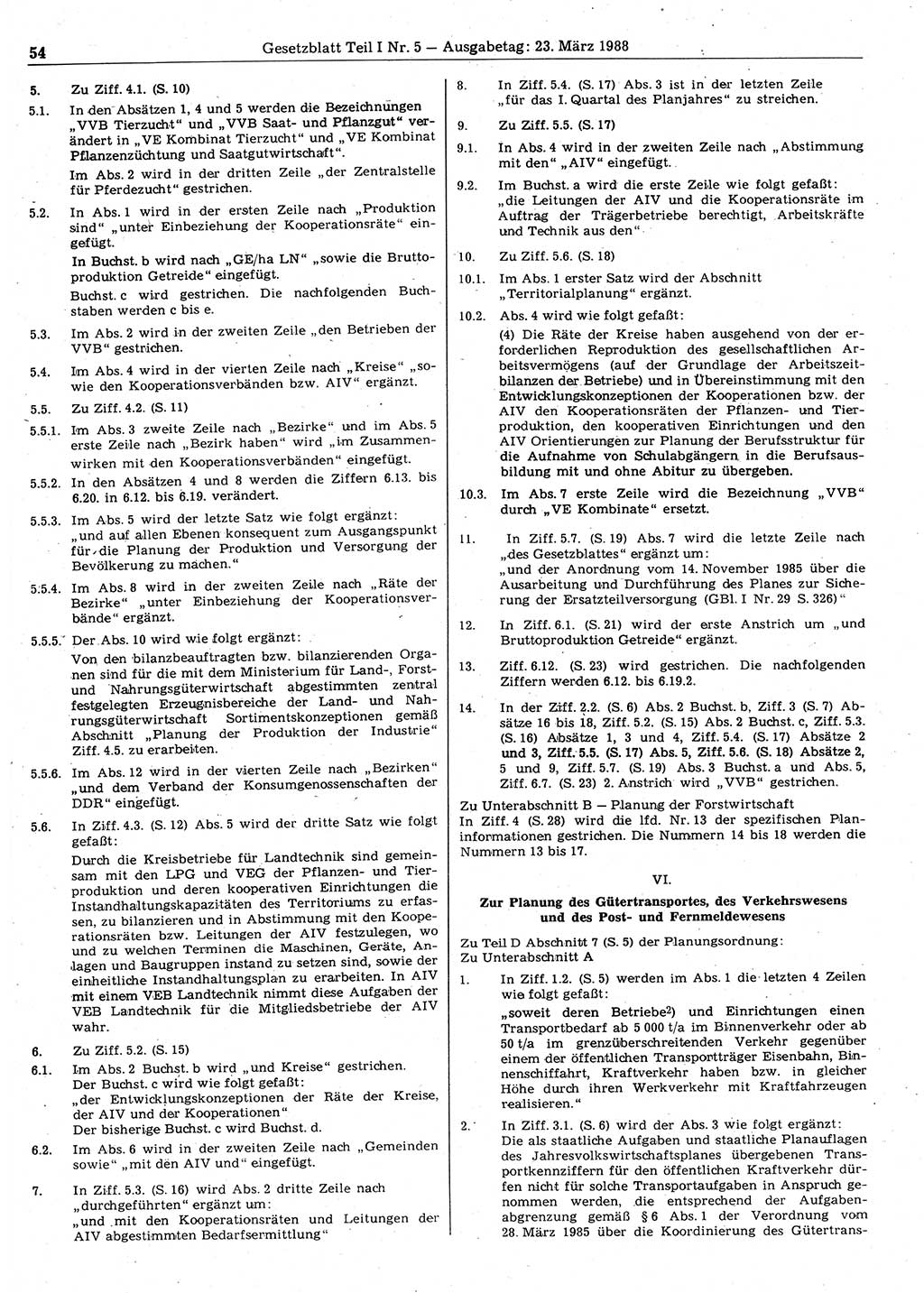 Gesetzblatt (GBl.) der Deutschen Demokratischen Republik (DDR) Teil Ⅰ 1988, Seite 54 (GBl. DDR Ⅰ 1988, S. 54)