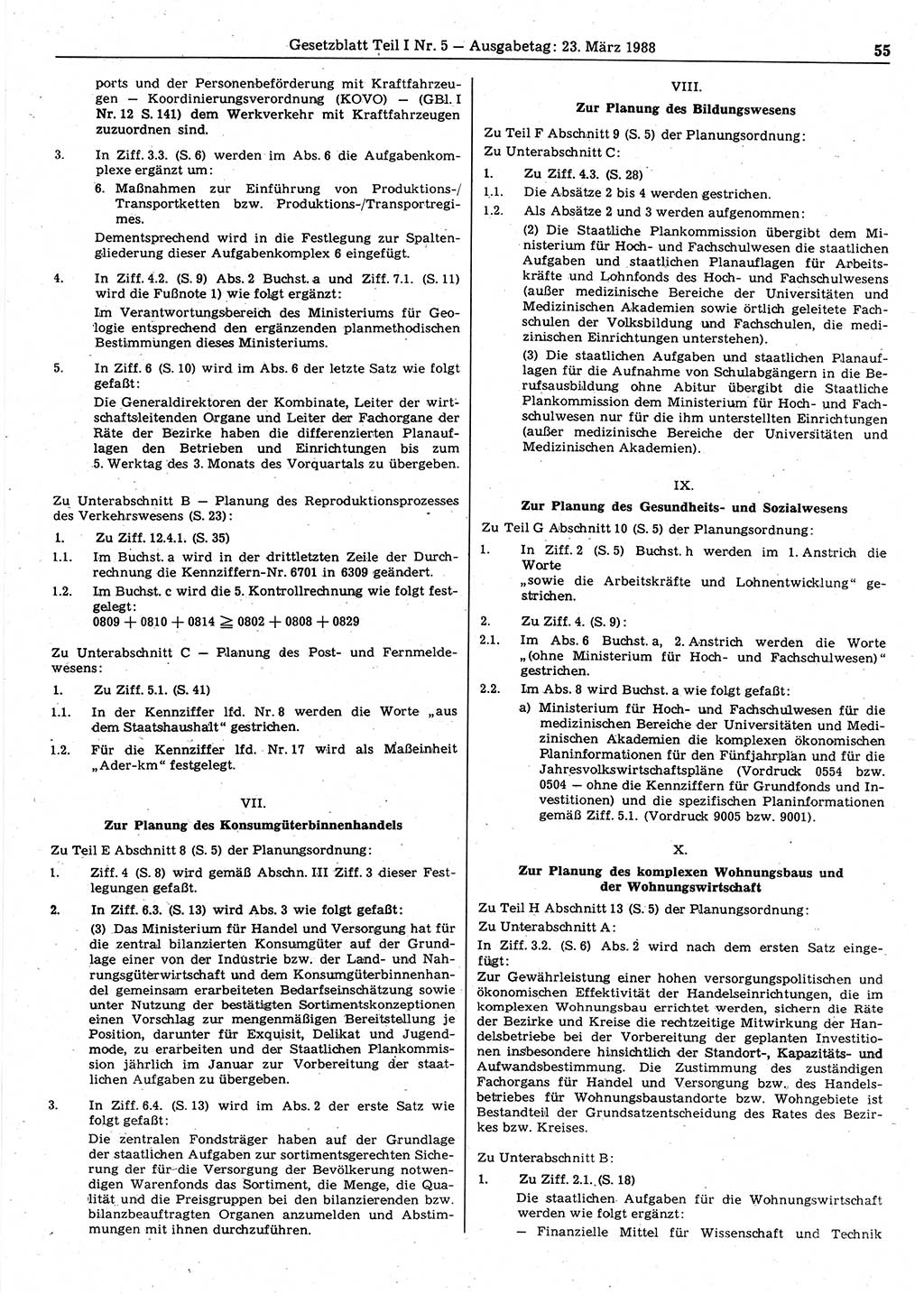Gesetzblatt (GBl.) der Deutschen Demokratischen Republik (DDR) Teil Ⅰ 1988, Seite 55 (GBl. DDR Ⅰ 1988, S. 55)