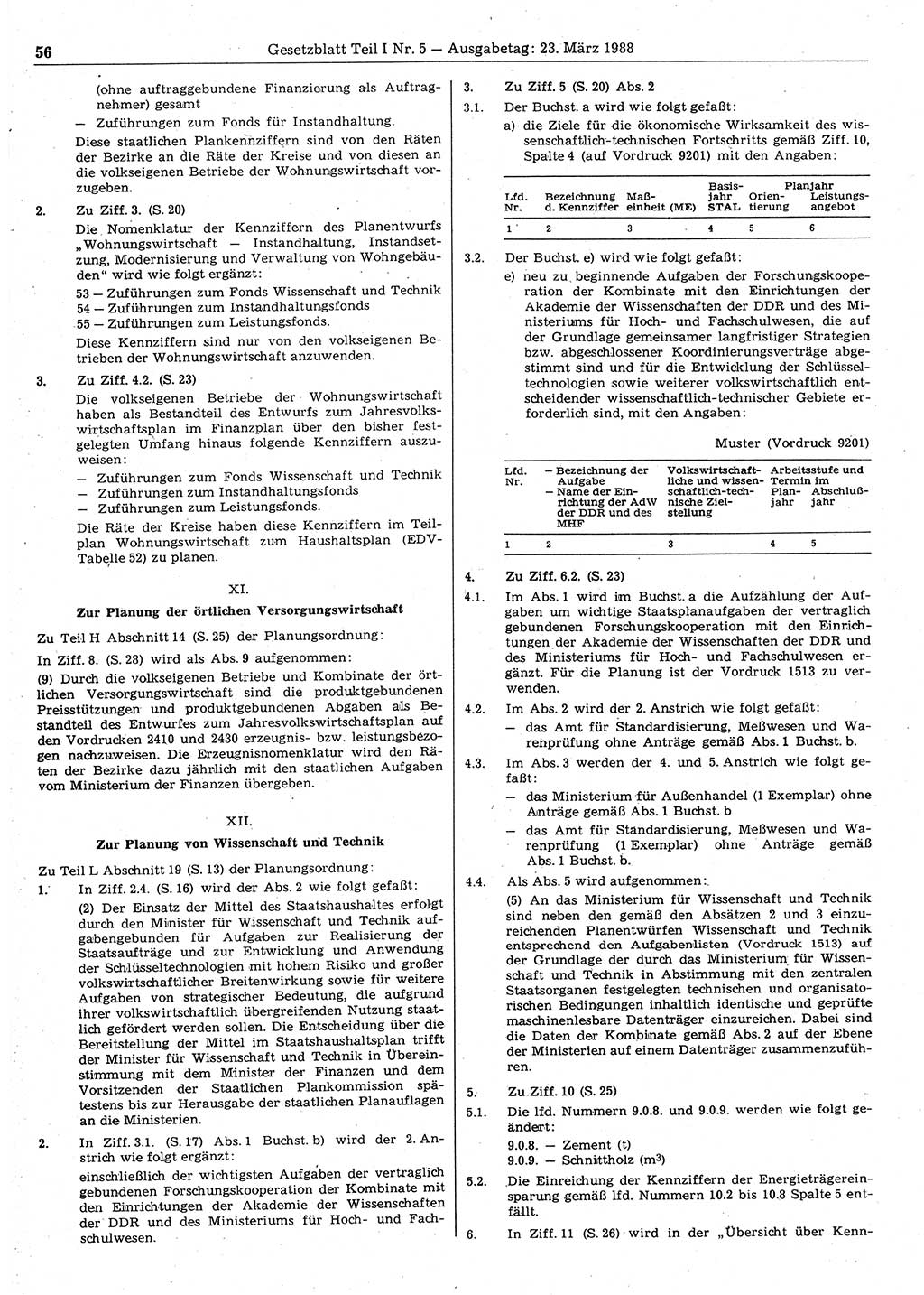 Gesetzblatt (GBl.) der Deutschen Demokratischen Republik (DDR) Teil Ⅰ 1988, Seite 56 (GBl. DDR Ⅰ 1988, S. 56)