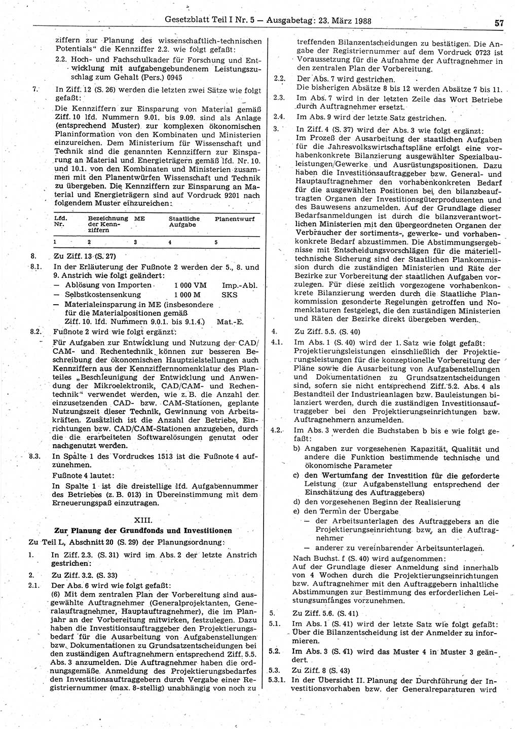 Gesetzblatt (GBl.) der Deutschen Demokratischen Republik (DDR) Teil Ⅰ 1988, Seite 57 (GBl. DDR Ⅰ 1988, S. 57)