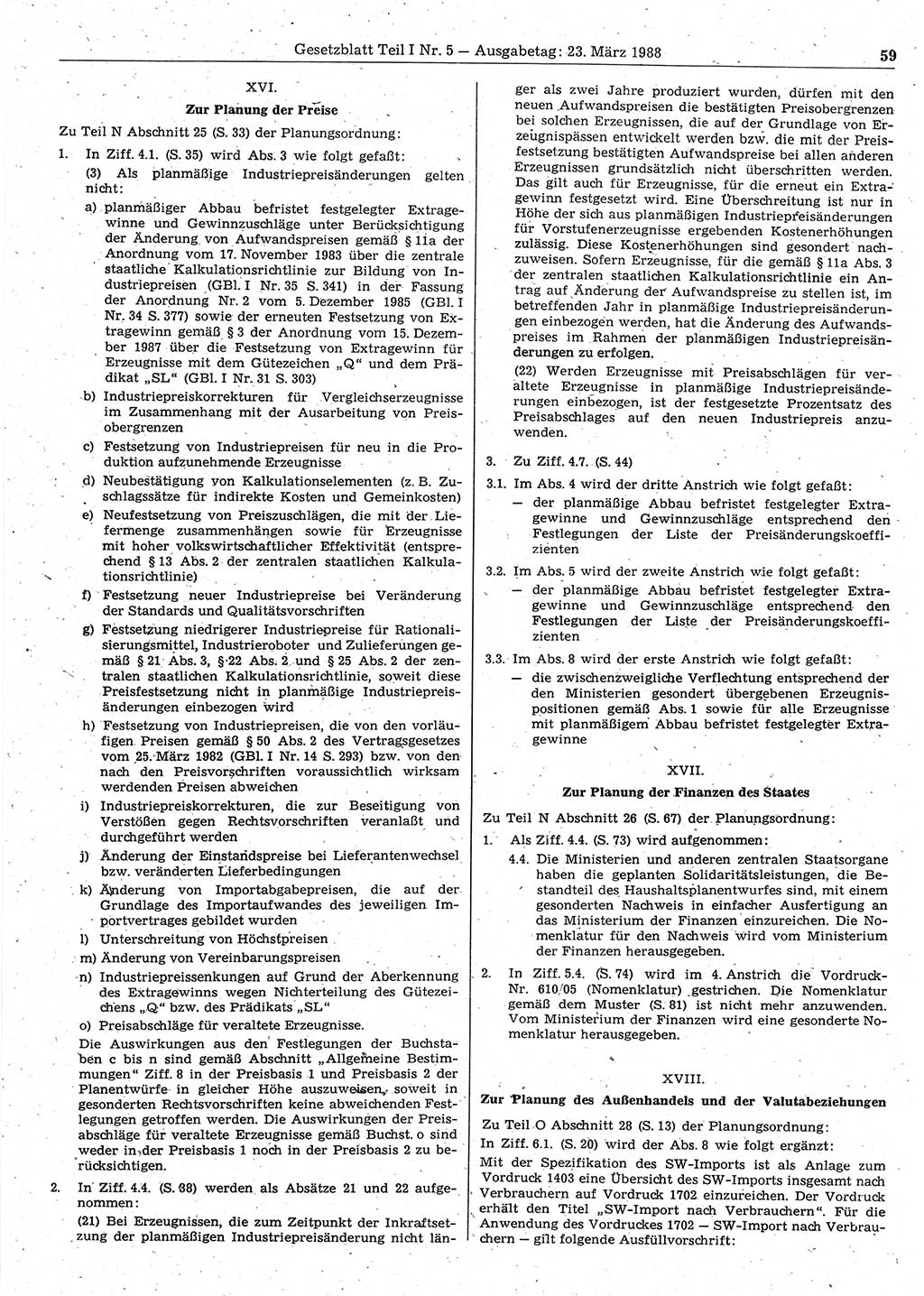 Gesetzblatt (GBl.) der Deutschen Demokratischen Republik (DDR) Teil Ⅰ 1988, Seite 59 (GBl. DDR Ⅰ 1988, S. 59)