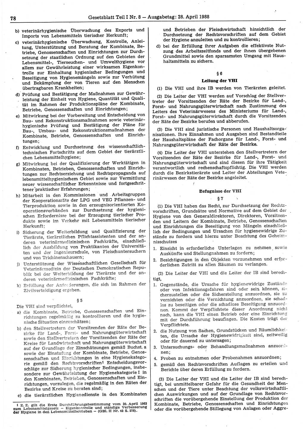 Gesetzblatt (GBl.) der Deutschen Demokratischen Republik (DDR) Teil Ⅰ 1988, Seite 78 (GBl. DDR Ⅰ 1988, S. 78)