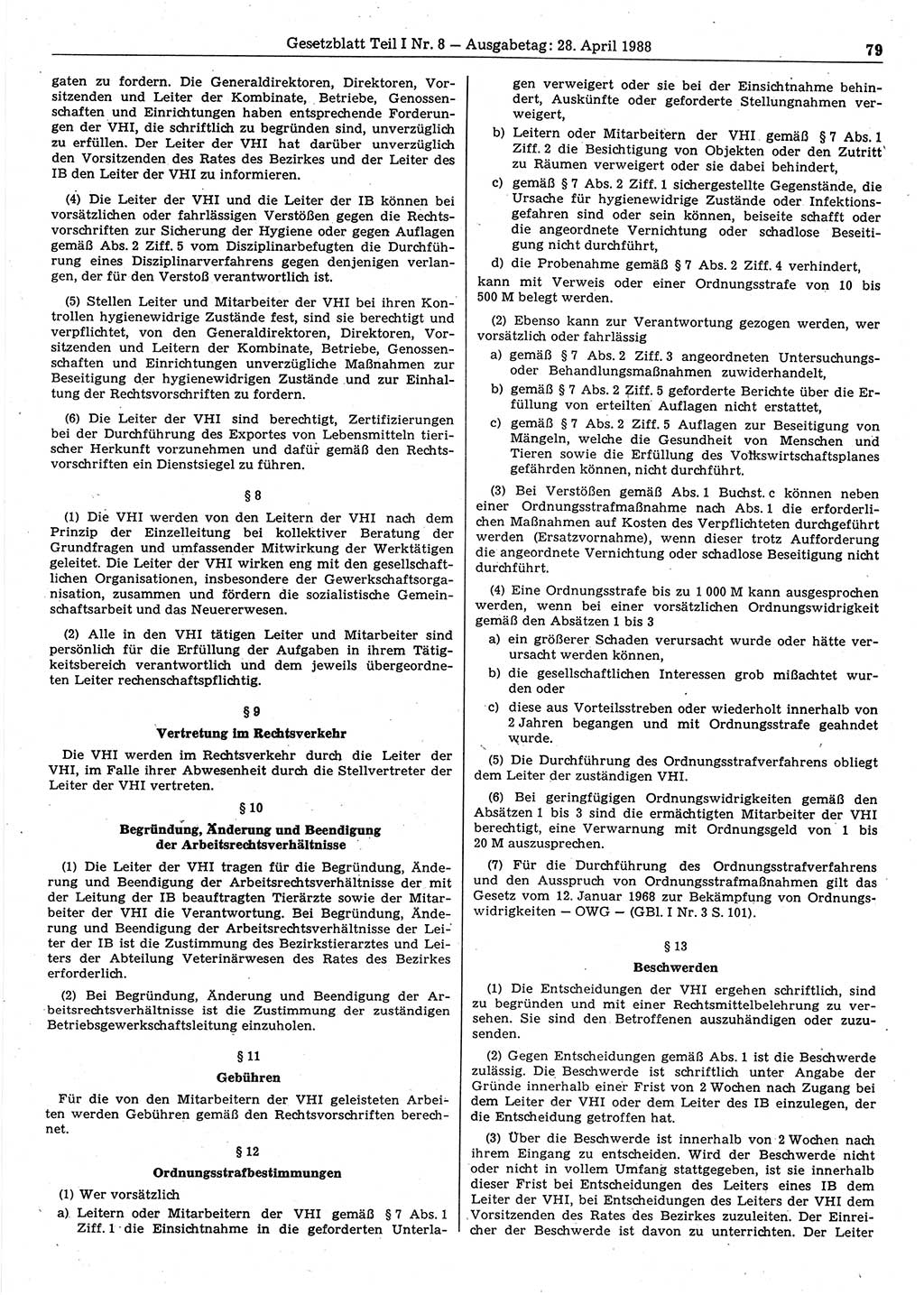 Gesetzblatt (GBl.) der Deutschen Demokratischen Republik (DDR) Teil Ⅰ 1988, Seite 79 (GBl. DDR Ⅰ 1988, S. 79)