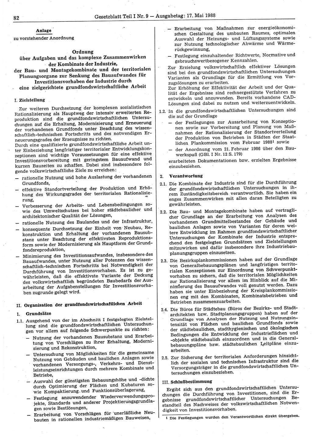 Gesetzblatt (GBl.) der Deutschen Demokratischen Republik (DDR) Teil Ⅰ 1988, Seite 82 (GBl. DDR Ⅰ 1988, S. 82)